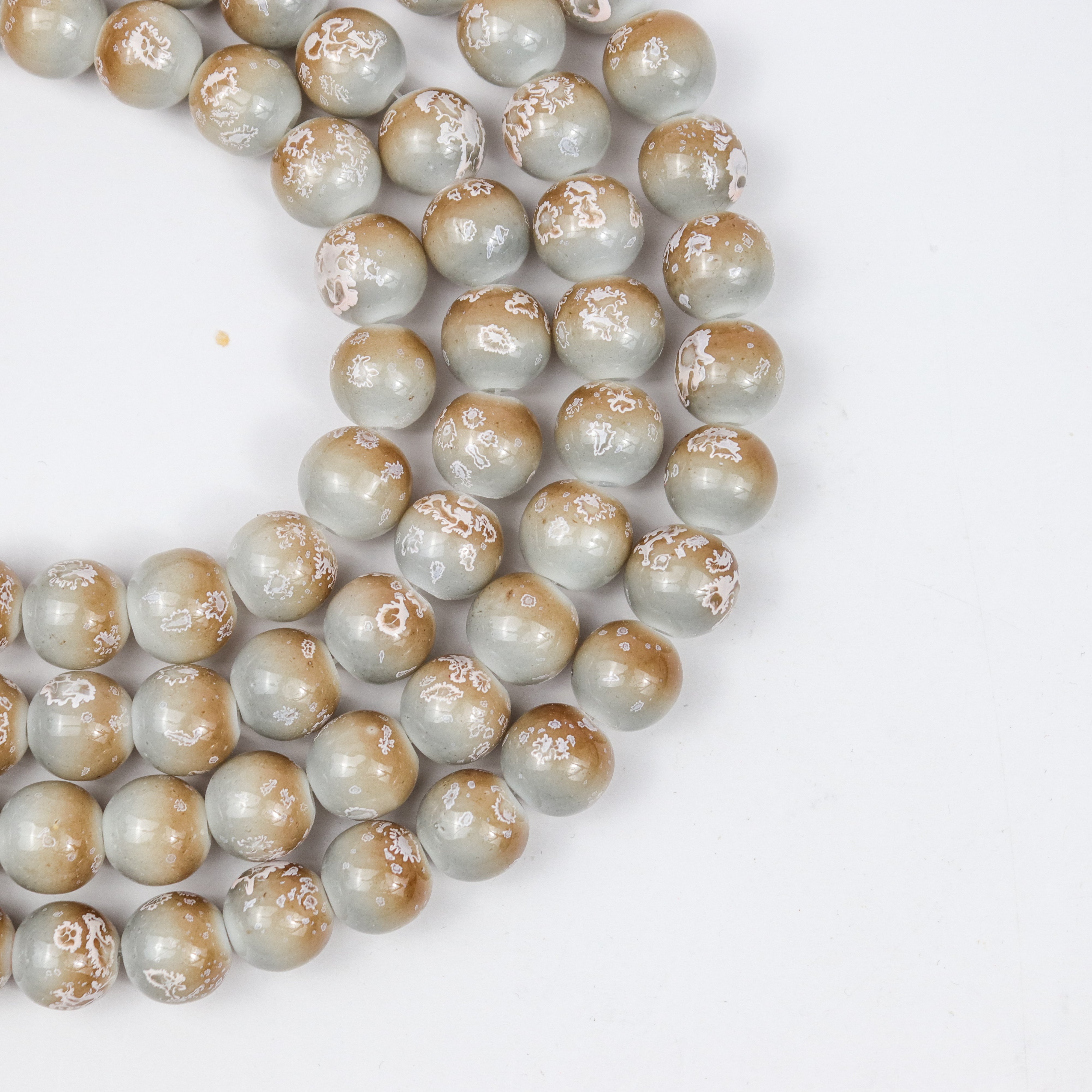 10mm Brown/Blue Turtle Shell Glass Bead Strand 30-Inch Loop $5.00