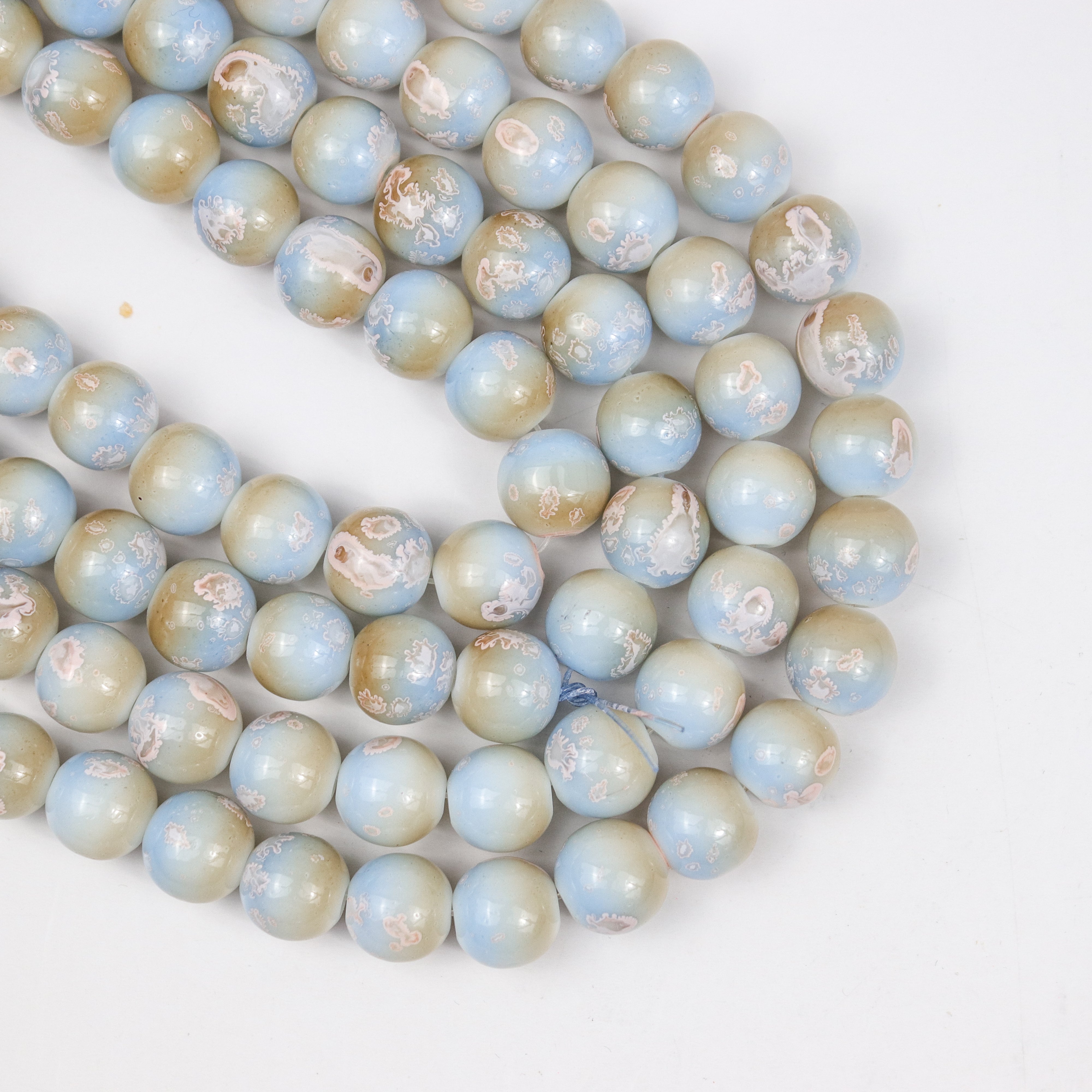 10mm Light Blue Turtle Shell Glass Bead Strand 30-Inch Loop $5.00