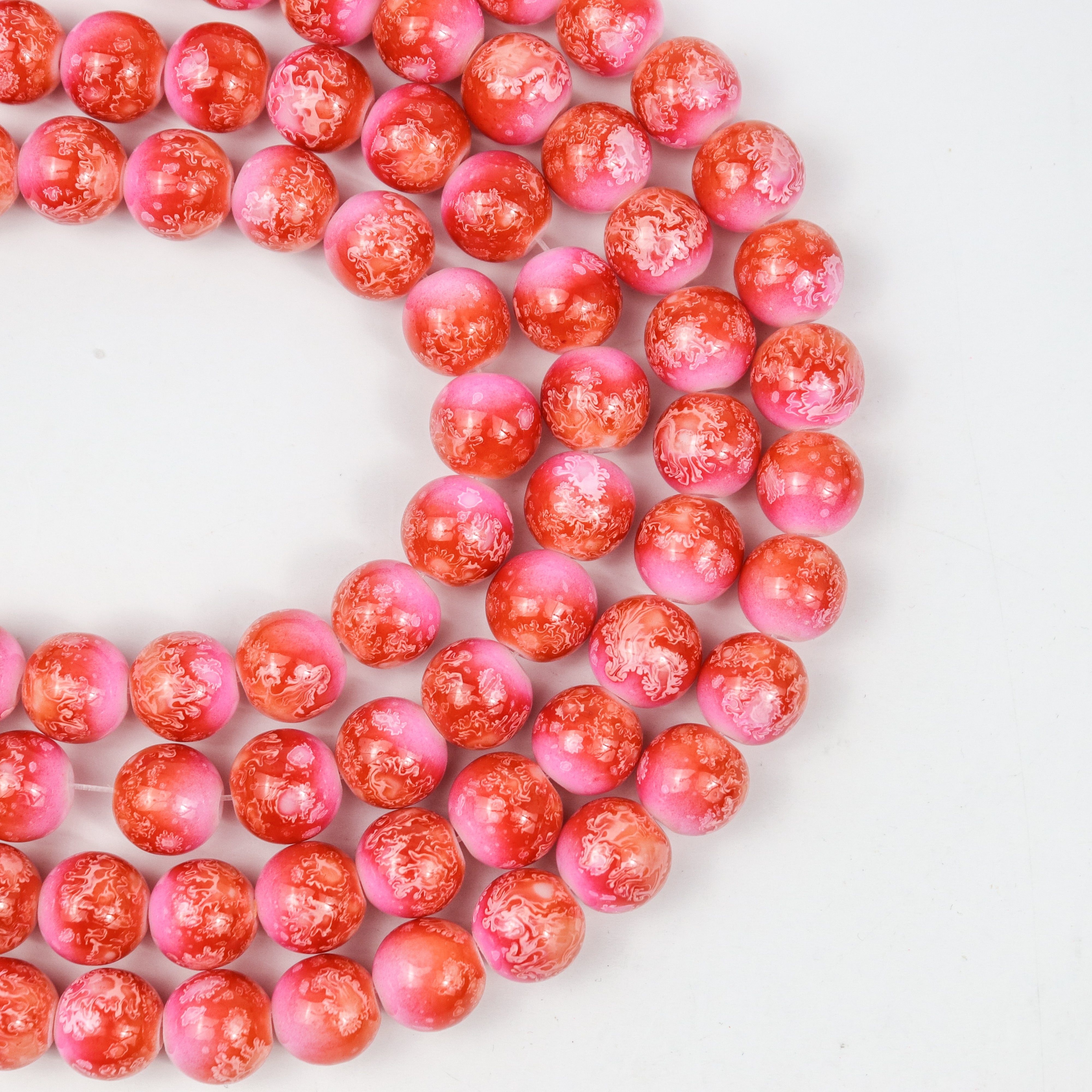 10mm Red/Pink Turtle Shell Glass Bead Strand 30-Inch Loop $5.00