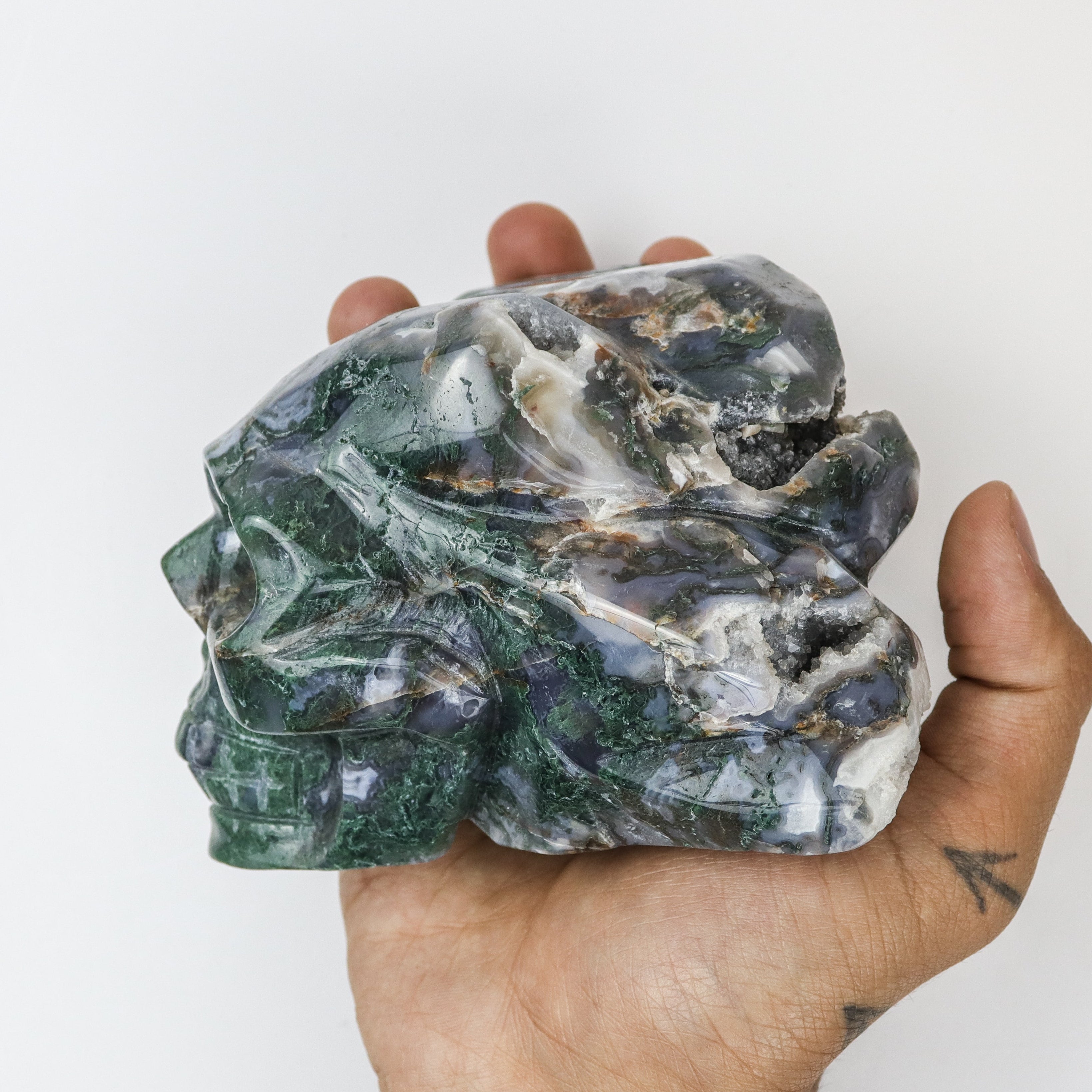 4.5 Inch Moss Agate Skull A62