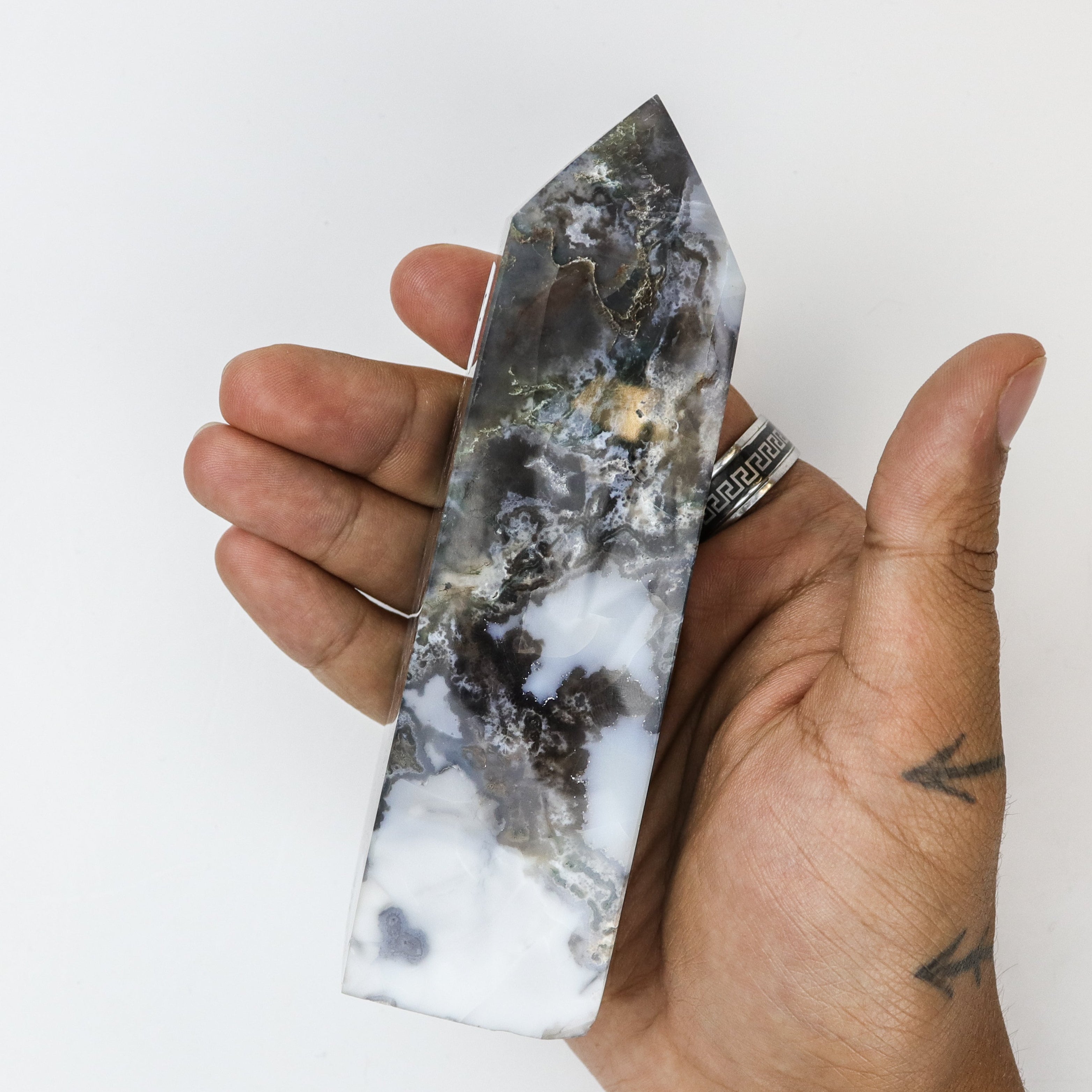 5.5 Inch Moss Agate Tower Y19