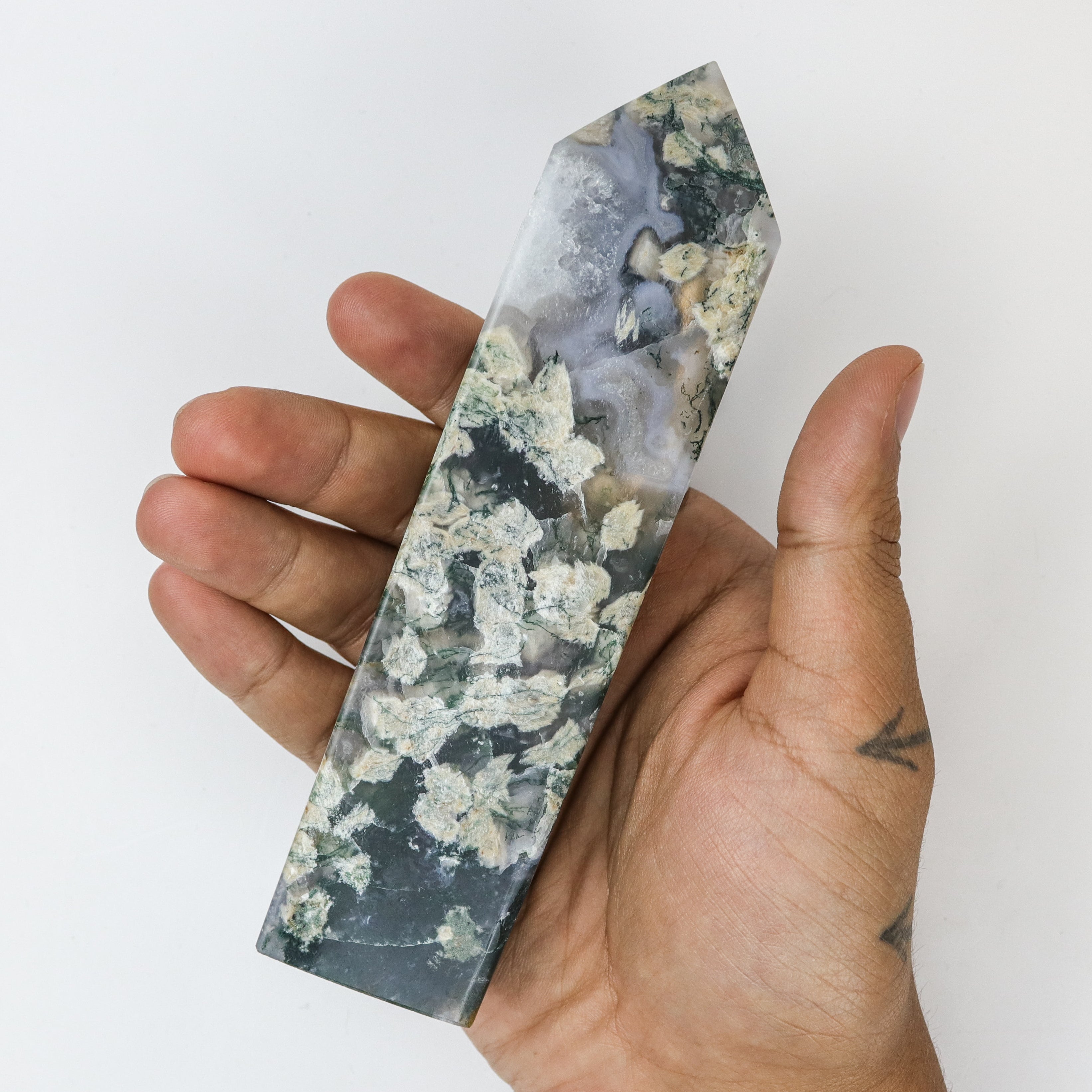 6 Inch Moss Agate Tower U20