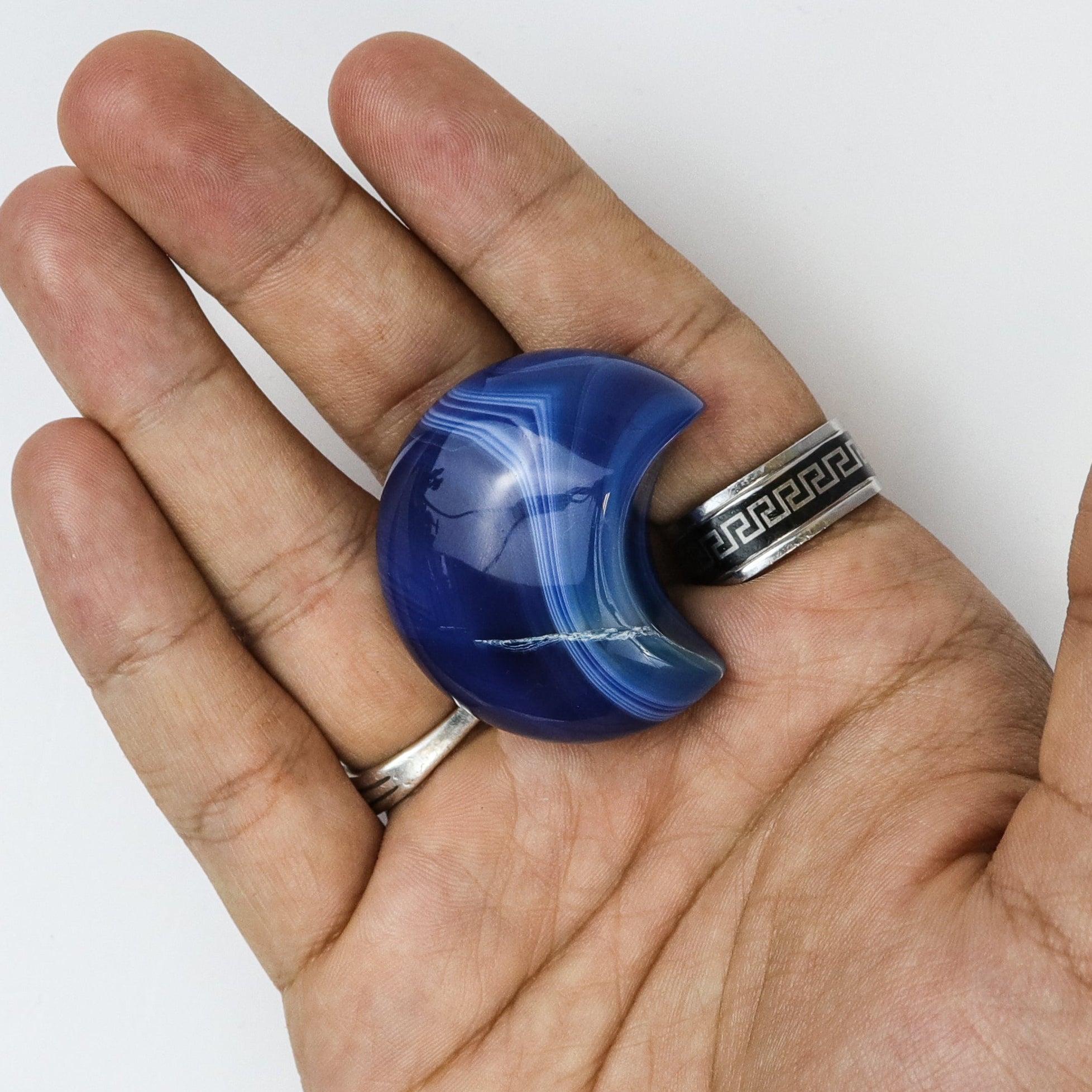 1.5 Inch Dyed Blue Agate Moon C3