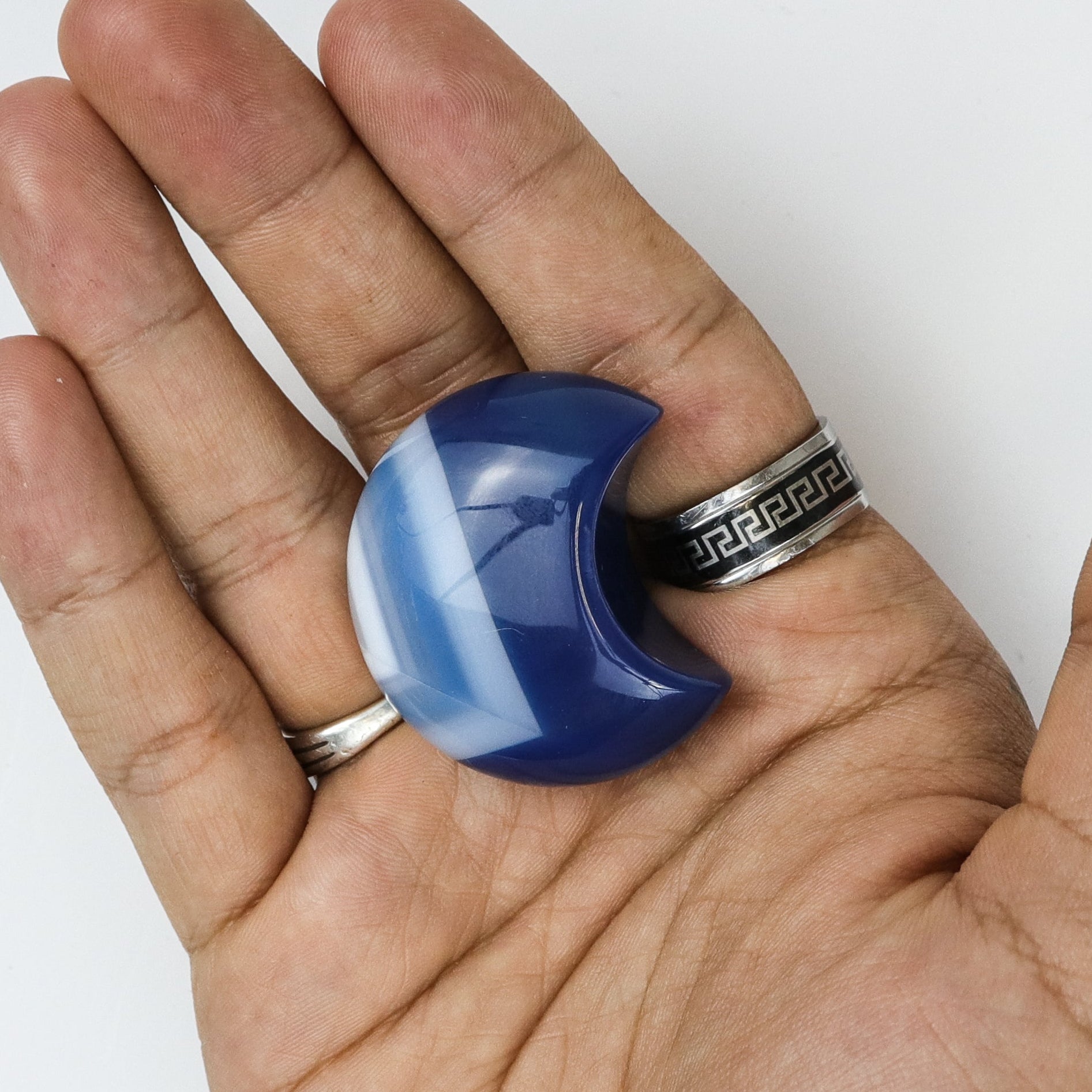 1.5 Inch Dyed Blue Agate Moon B3