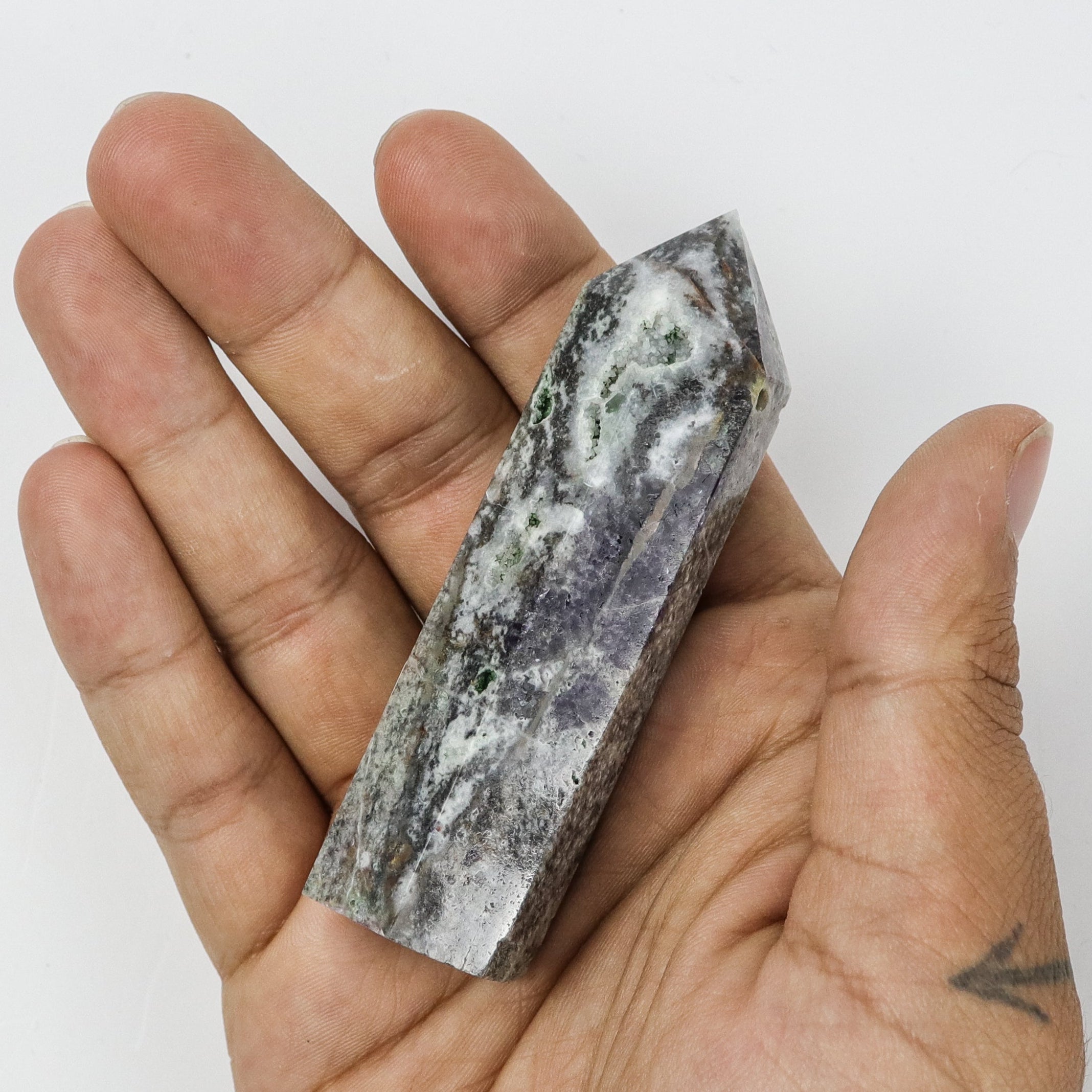 3.25 Inch Purple Fluorite in Matrix Tower E4