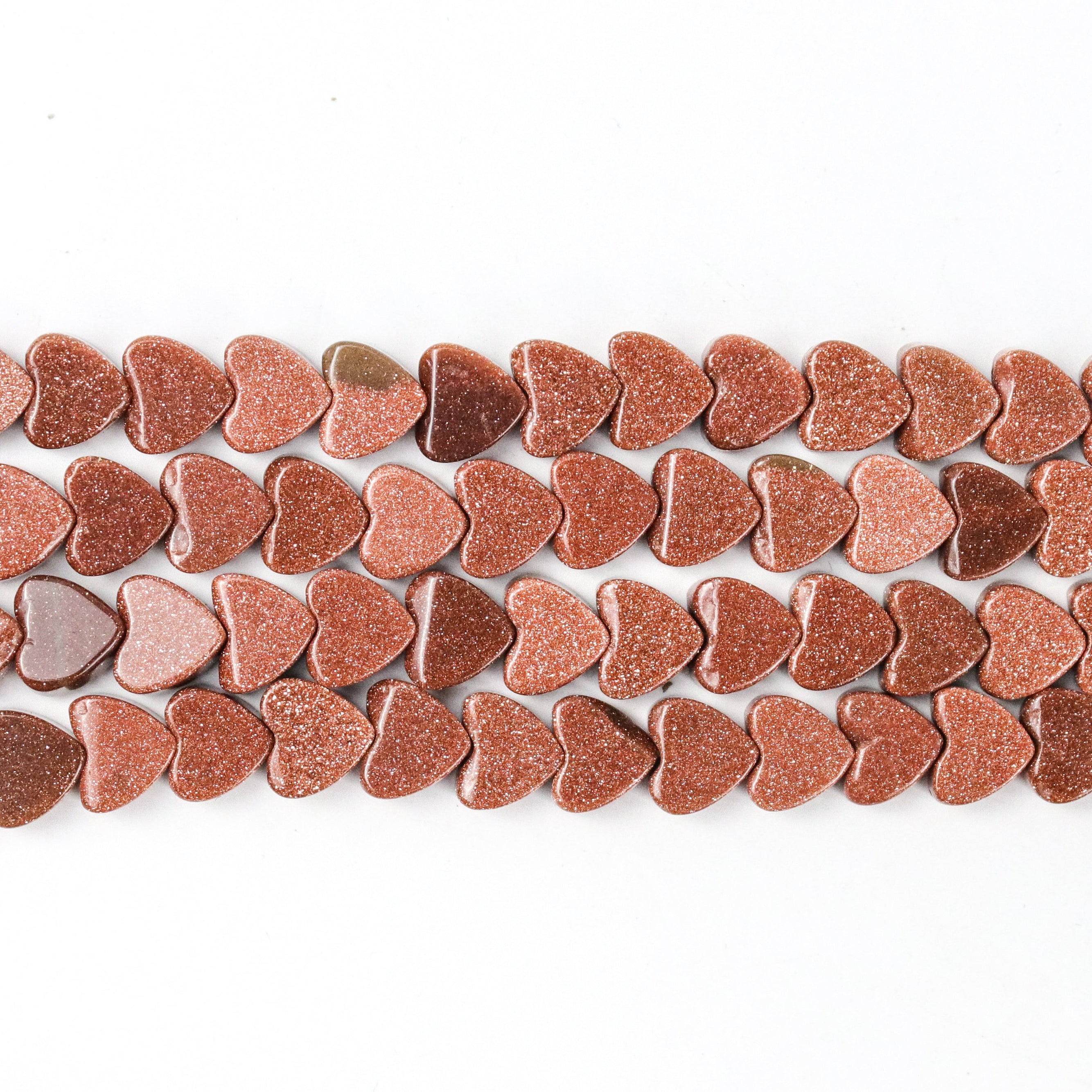8mm Copper Goldstone Flat Heart Bead Half Strand