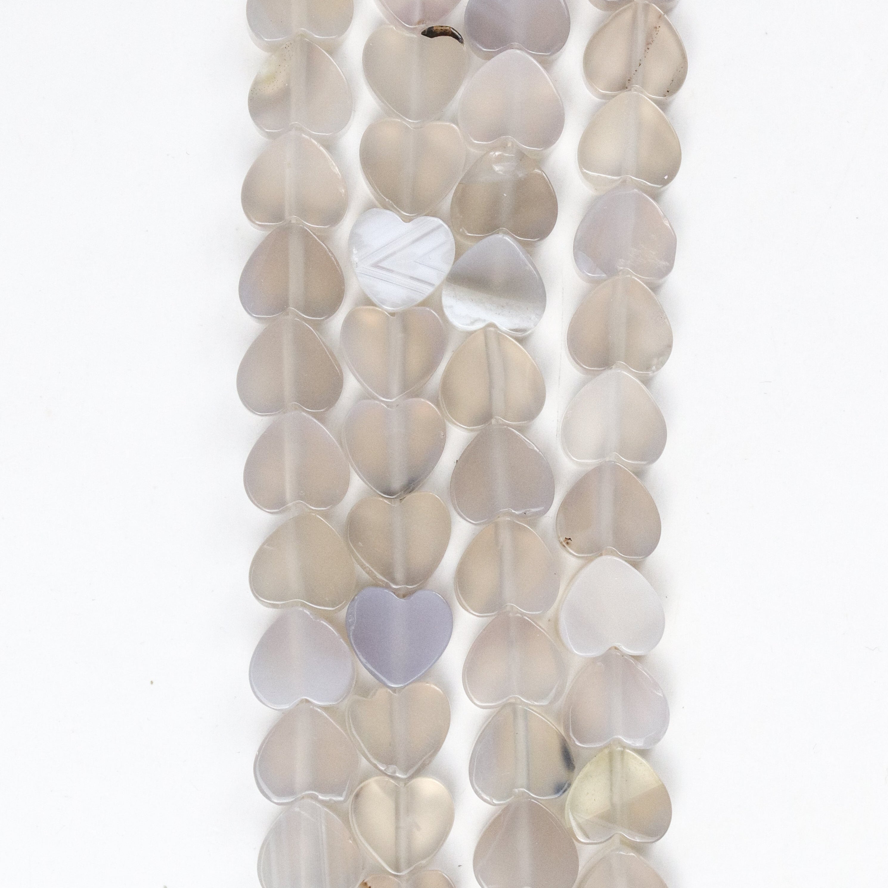 10mm Grey Agate Flat Heart Bead Half Strand
