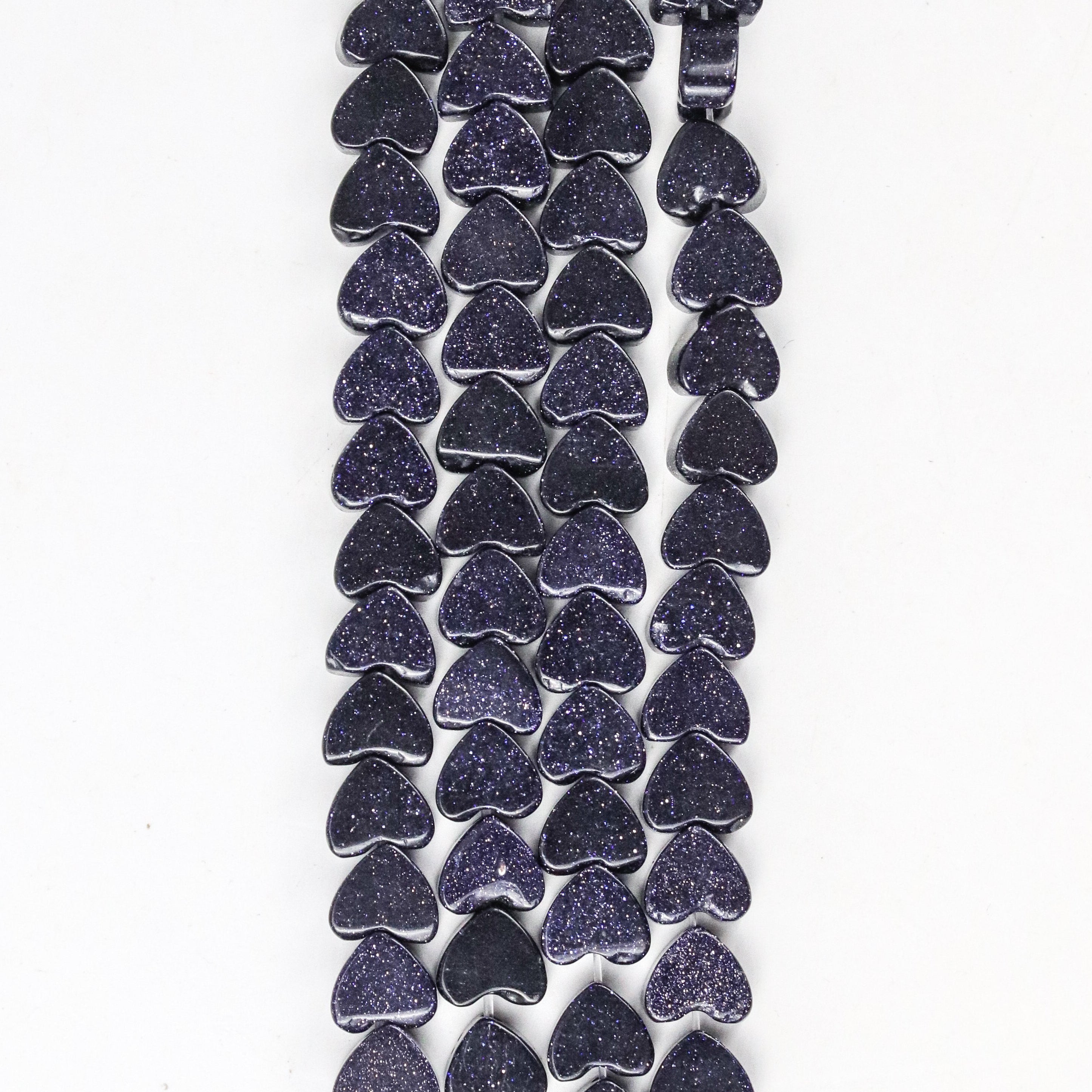 8mm Navy Goldstone Flat Heart Bead Half Strand