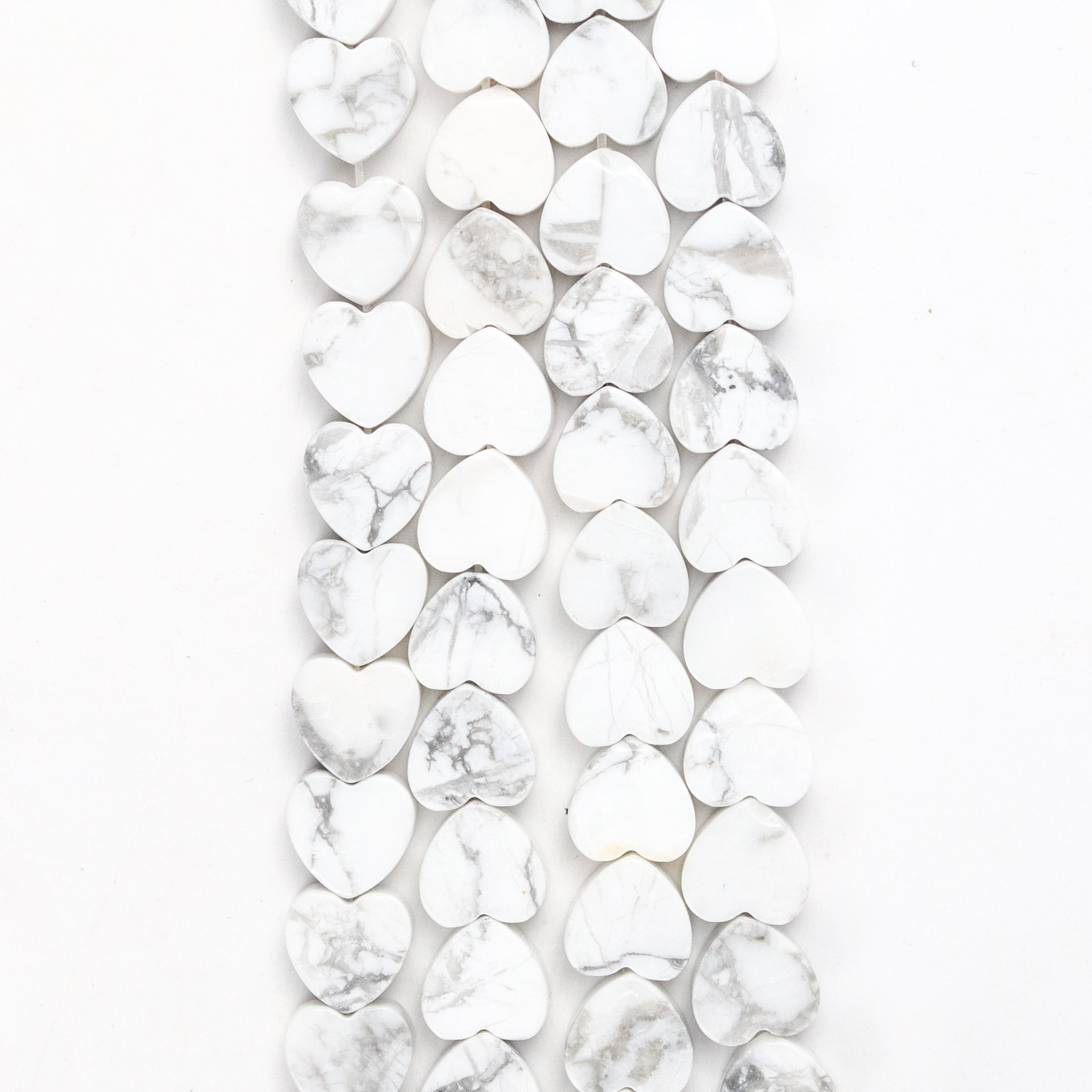 10mm Howlite Flat Heart Bead Half Strand