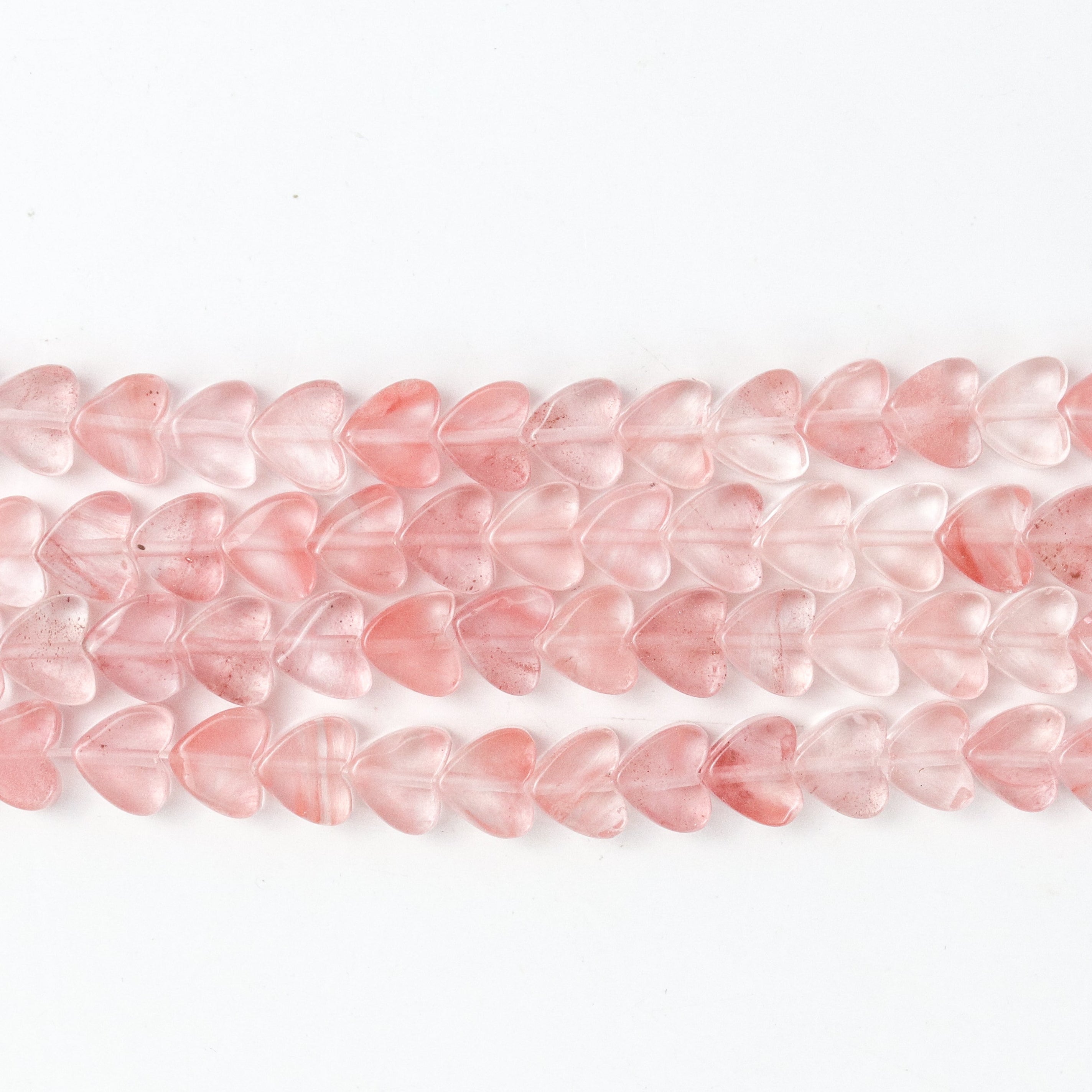 8mm Watermelon Glass Flat Heart Bead Half Strand