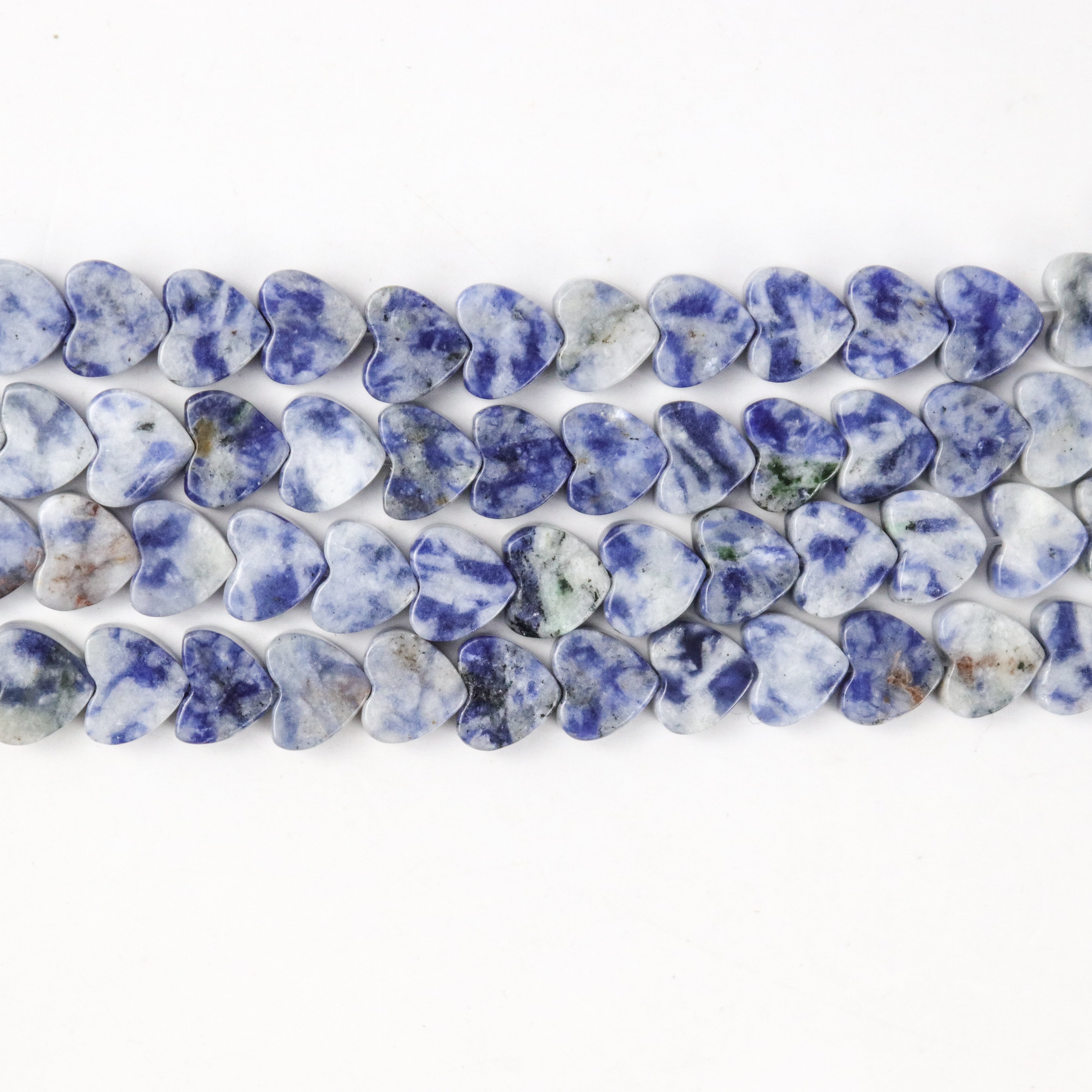 8mm Blue Spot Jasper Flat Heart Bead Half Strand