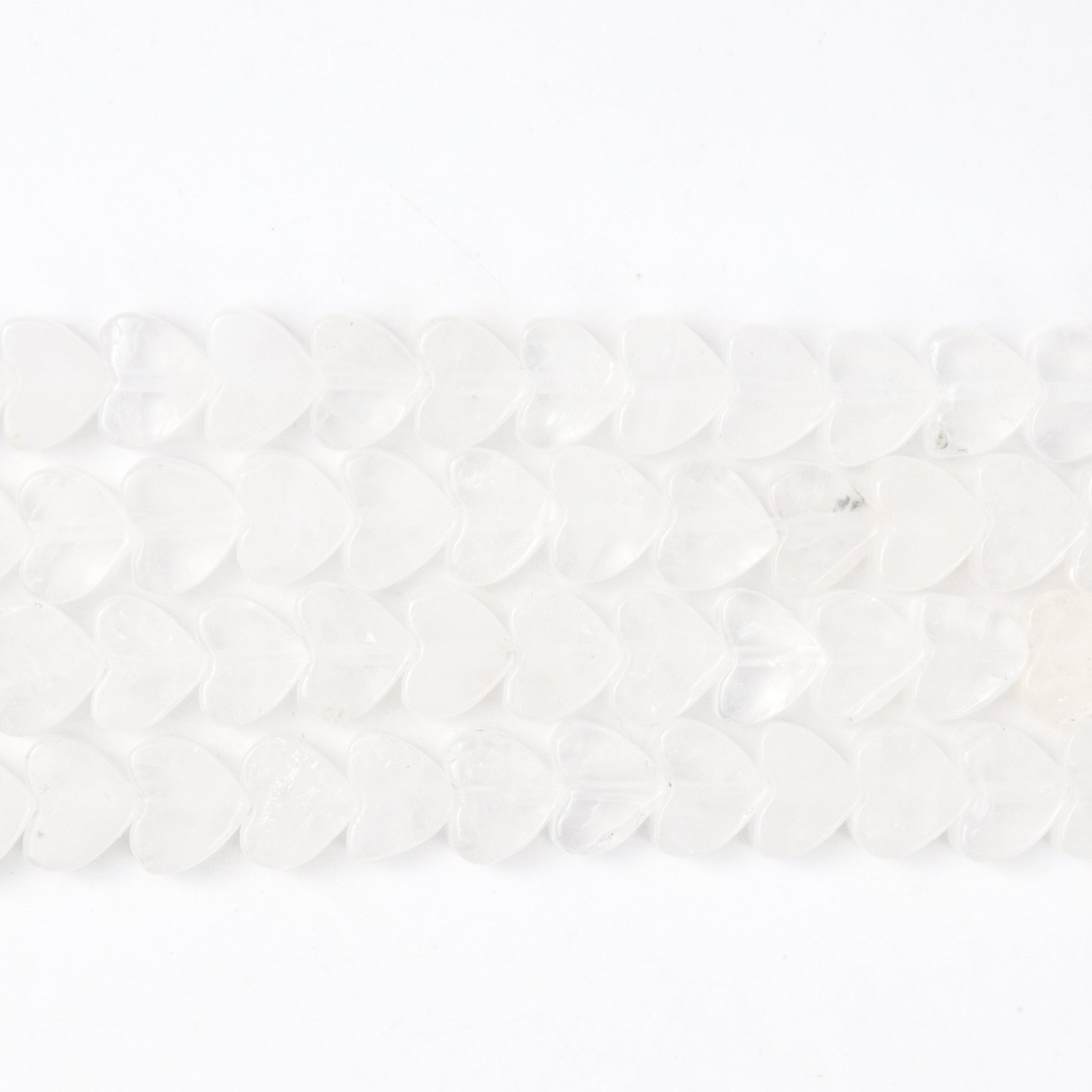 8mm Clear Quartz Flat Heart Bead Half Strand