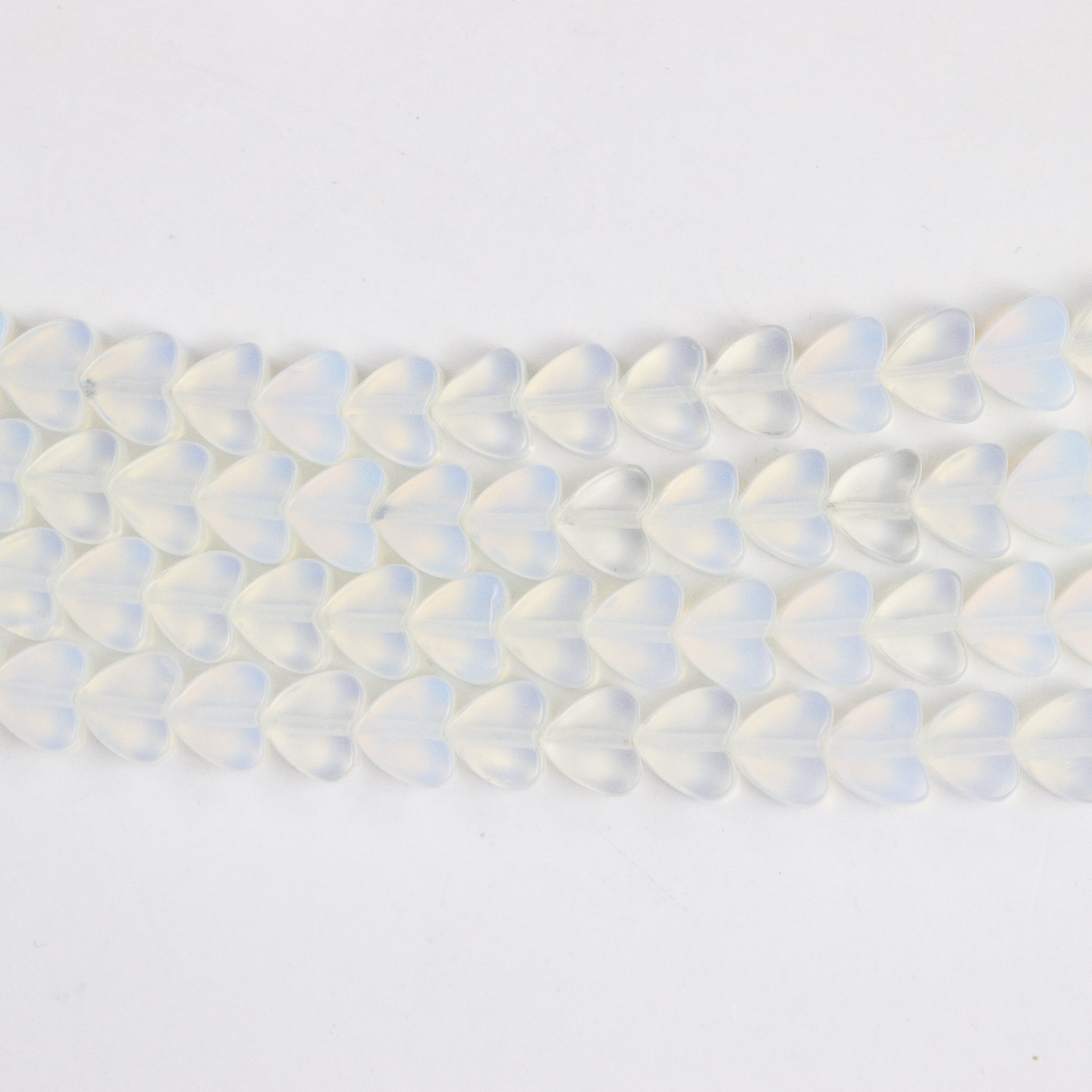 8mm Opalite Flat Heart Bead Half Strand