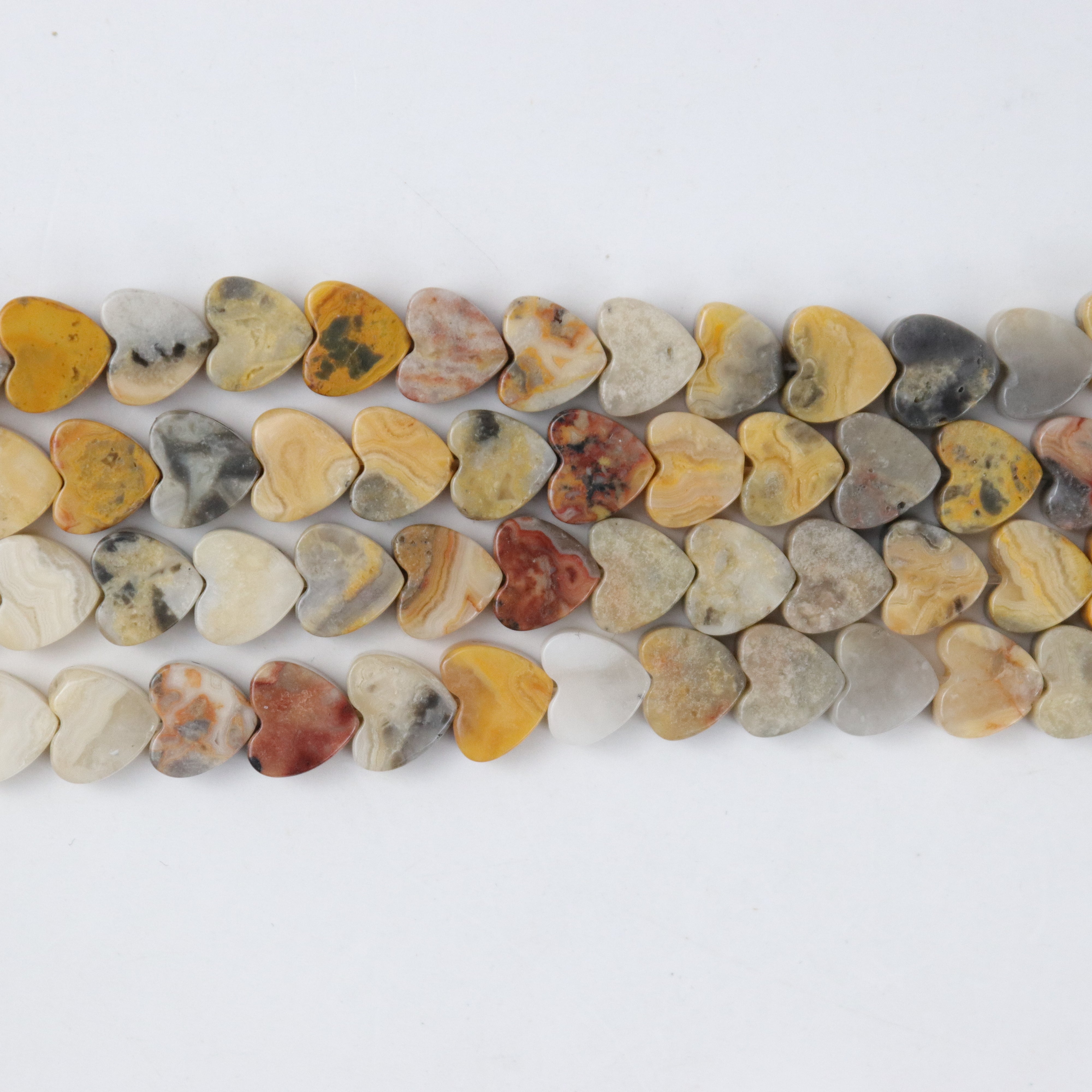 8mm Crazy Lace Agate Flat Heart Bead Half Strand