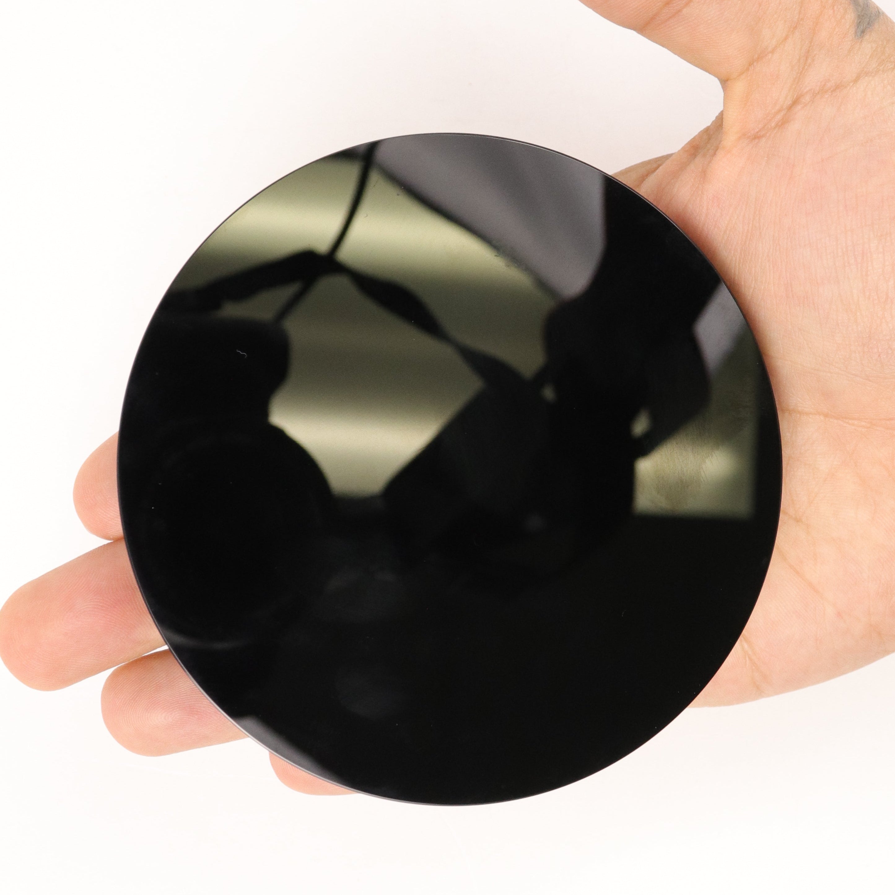 10cm Obsidian Scrying Mirror w Stand L33