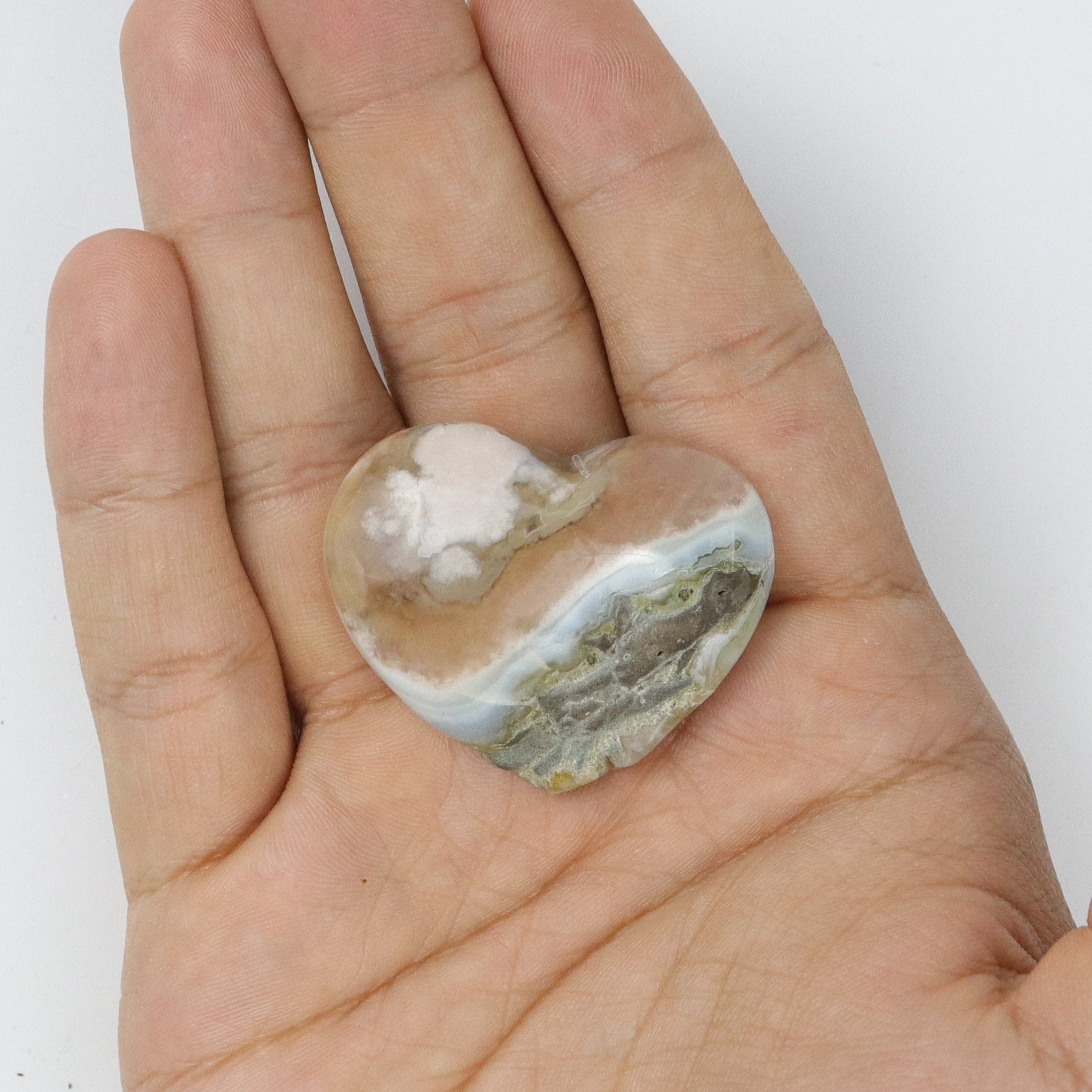 1.5 Inch Blue Flower Agate Heart B4