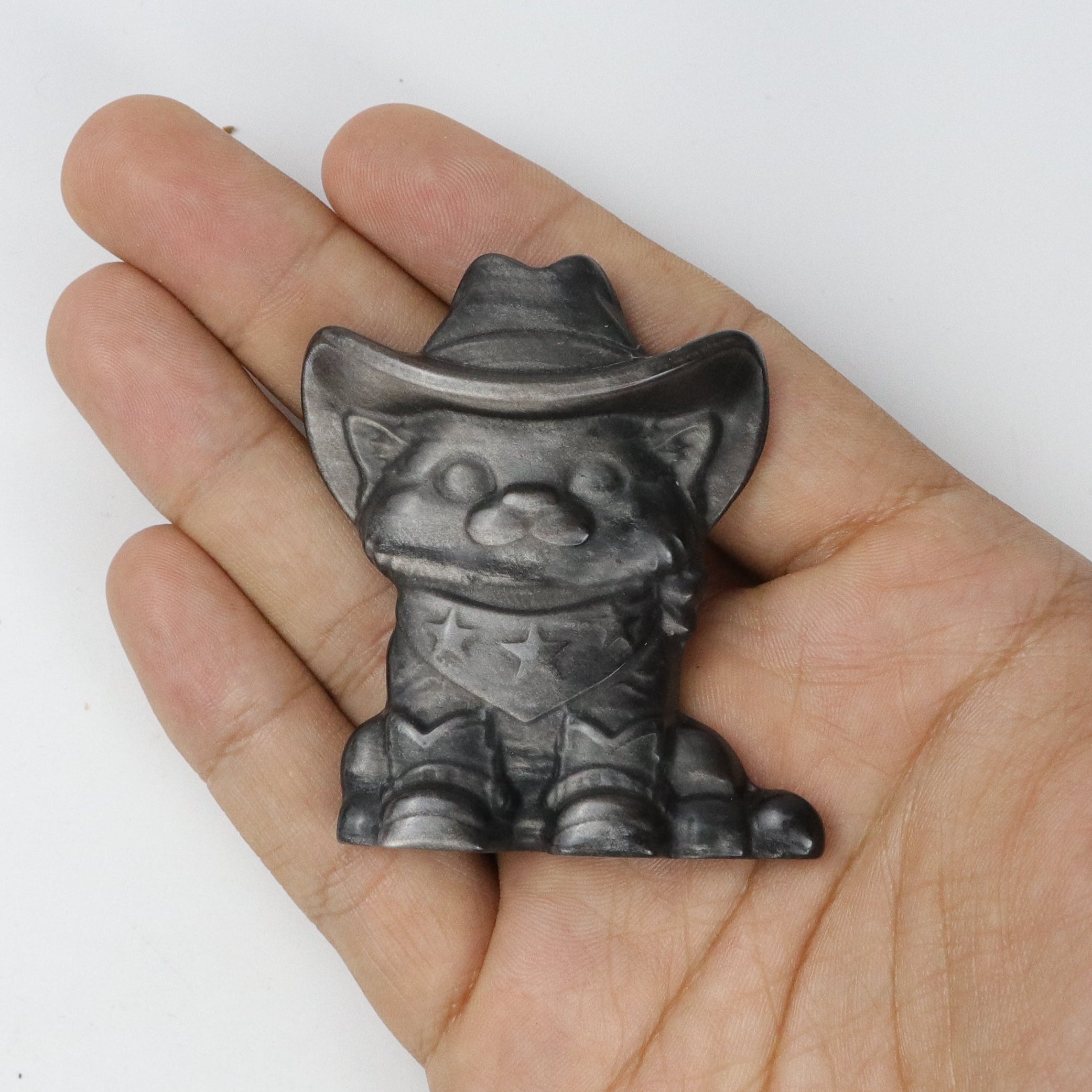 2.25 Inch Silver Sheen Obsidian Cowboy Kitty R18
