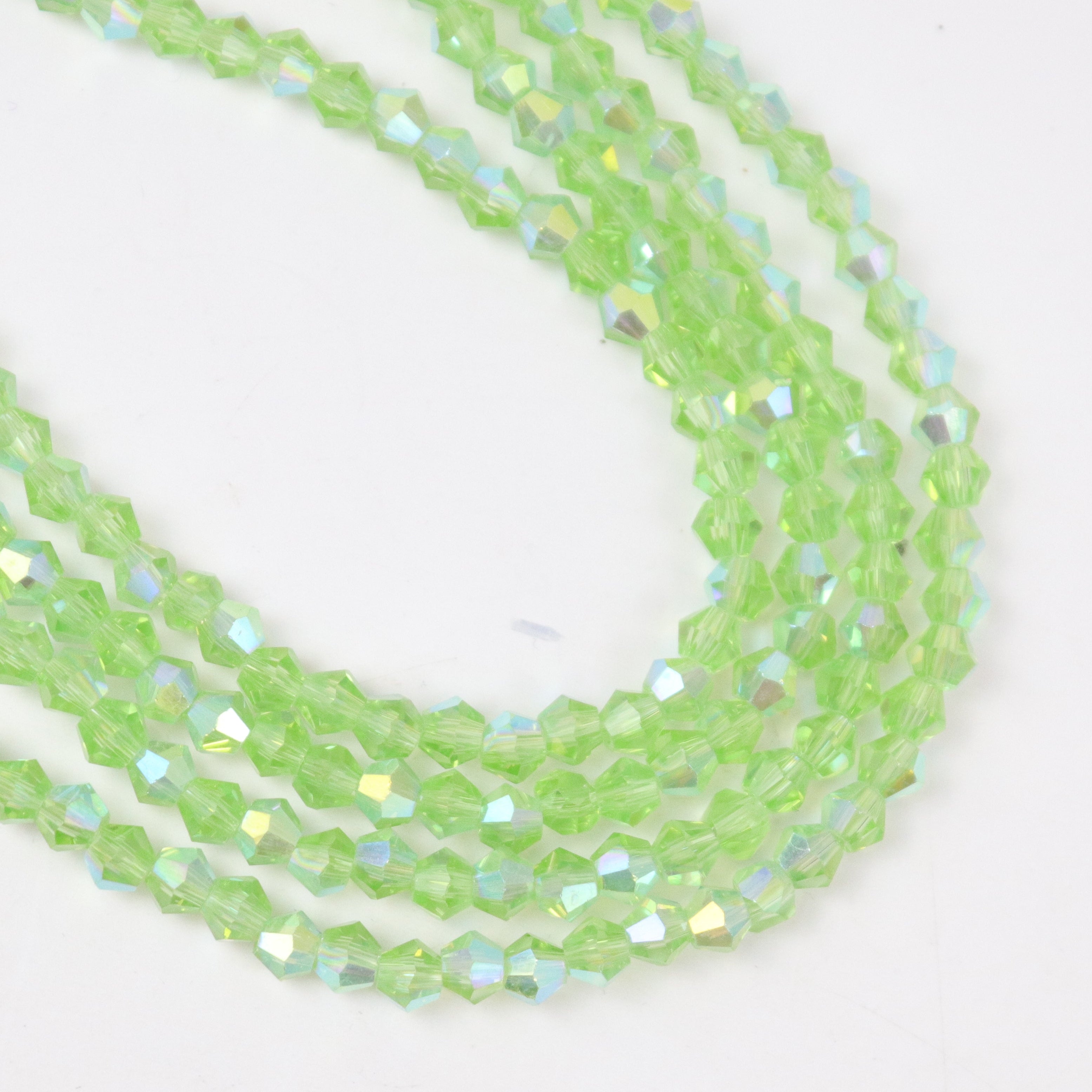 4mm Light Green Faceted Bicone Crystal 12-Inch Bead Strand