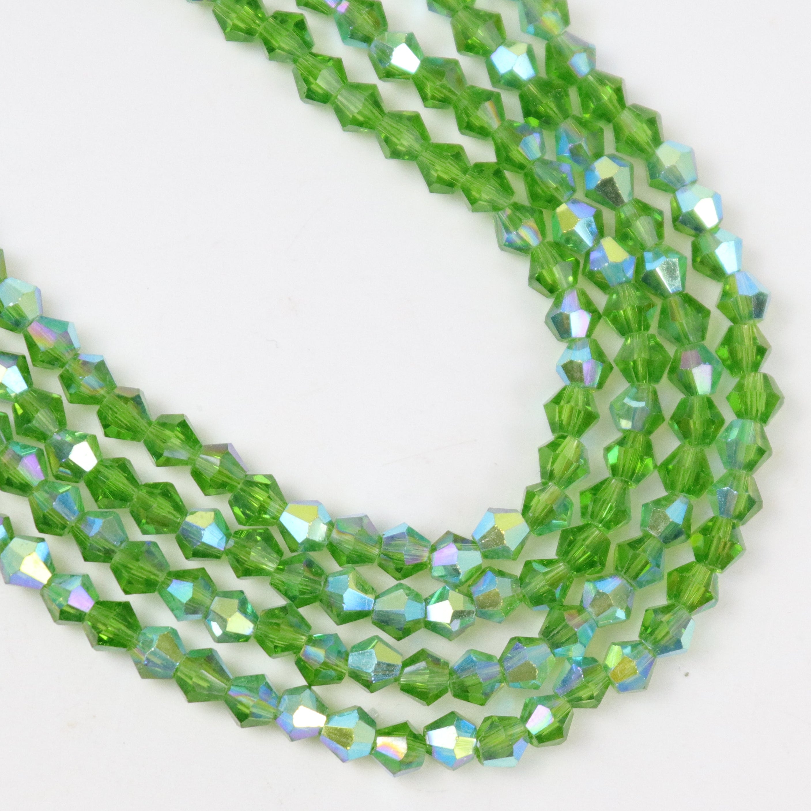 4mm Dark Green Faceted Bicone Crystal 12-Inch Bead Strand