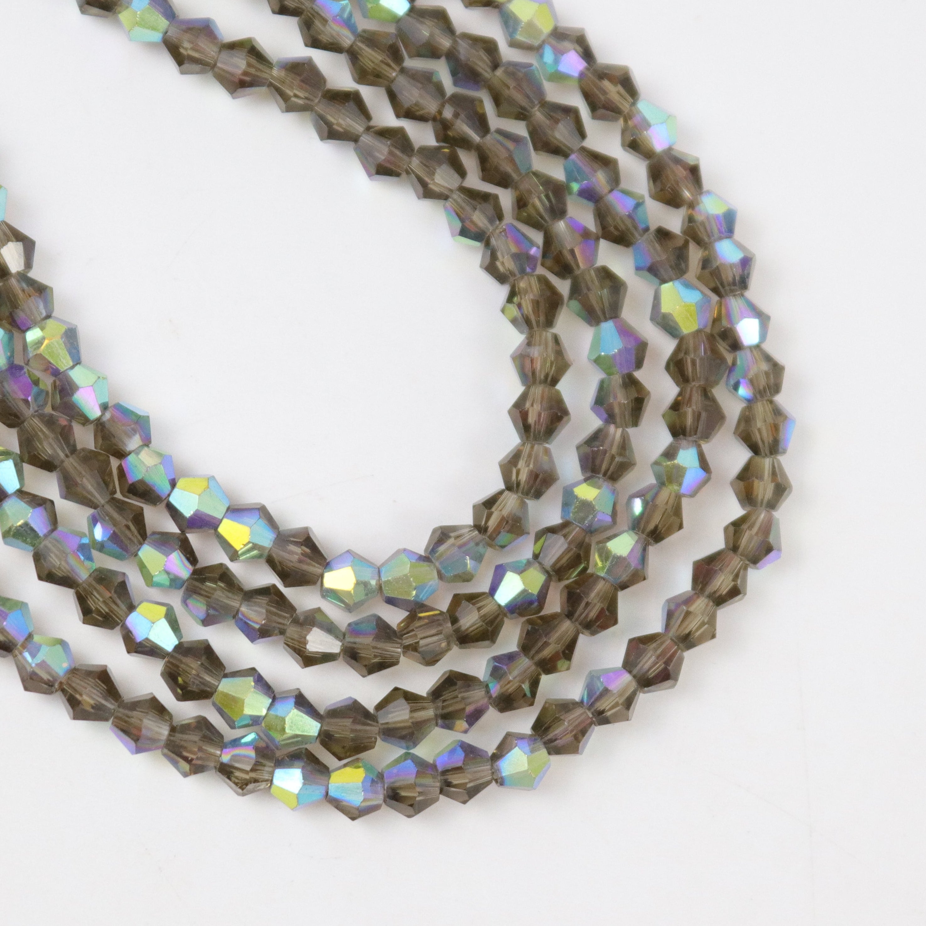 4mm Grey Faceted Bicone Crystal 12-Inch Bead Strand