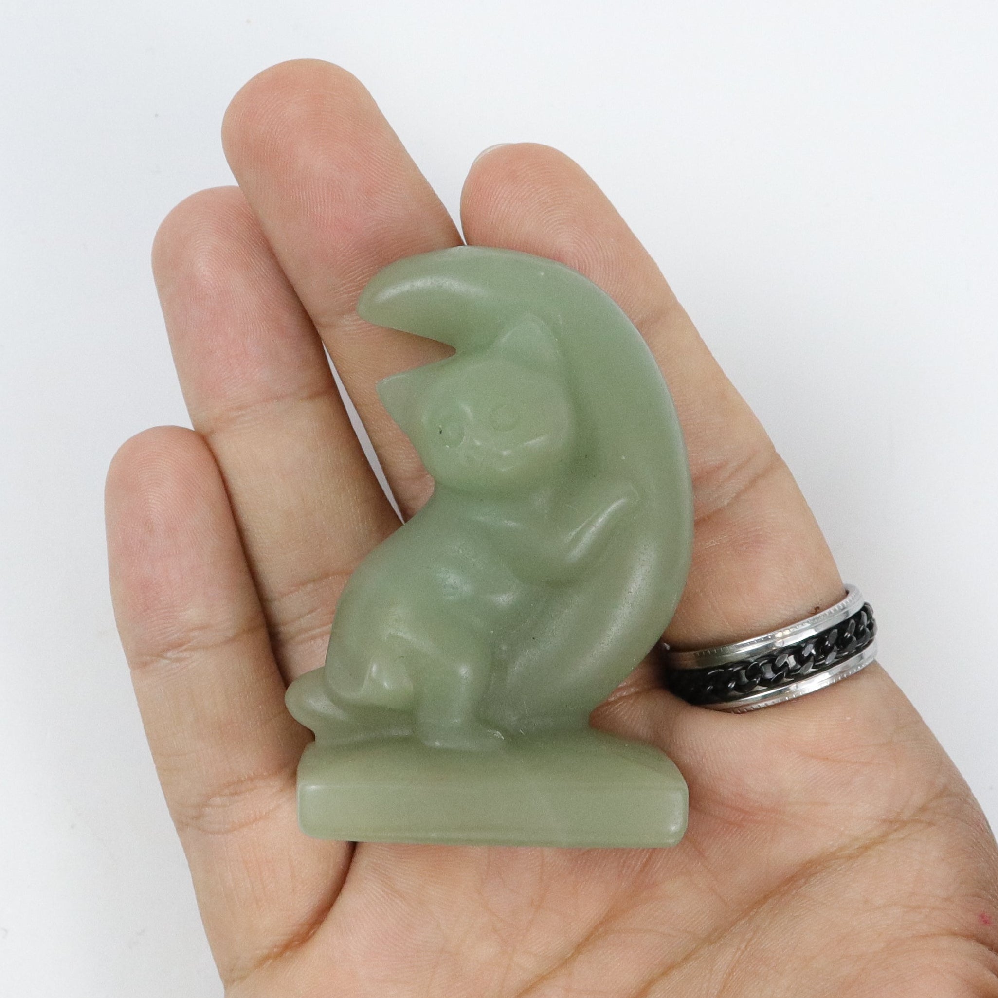 2 Inch Green Aventurine Kitty on Moon E17