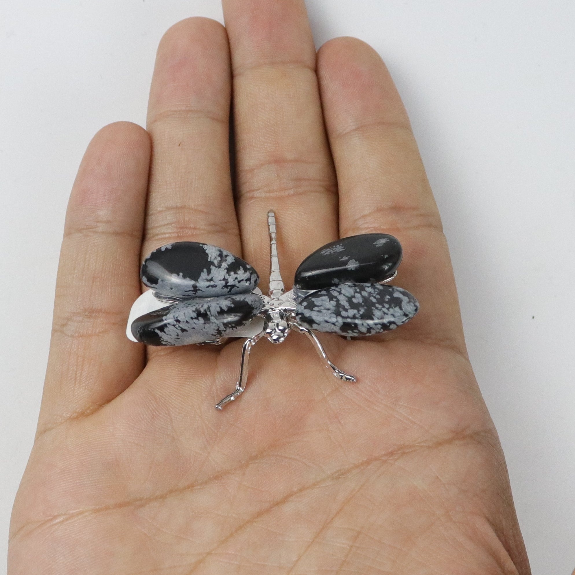 2 Inch Snowflake Obsidian Gem Chip Dragonfly S8