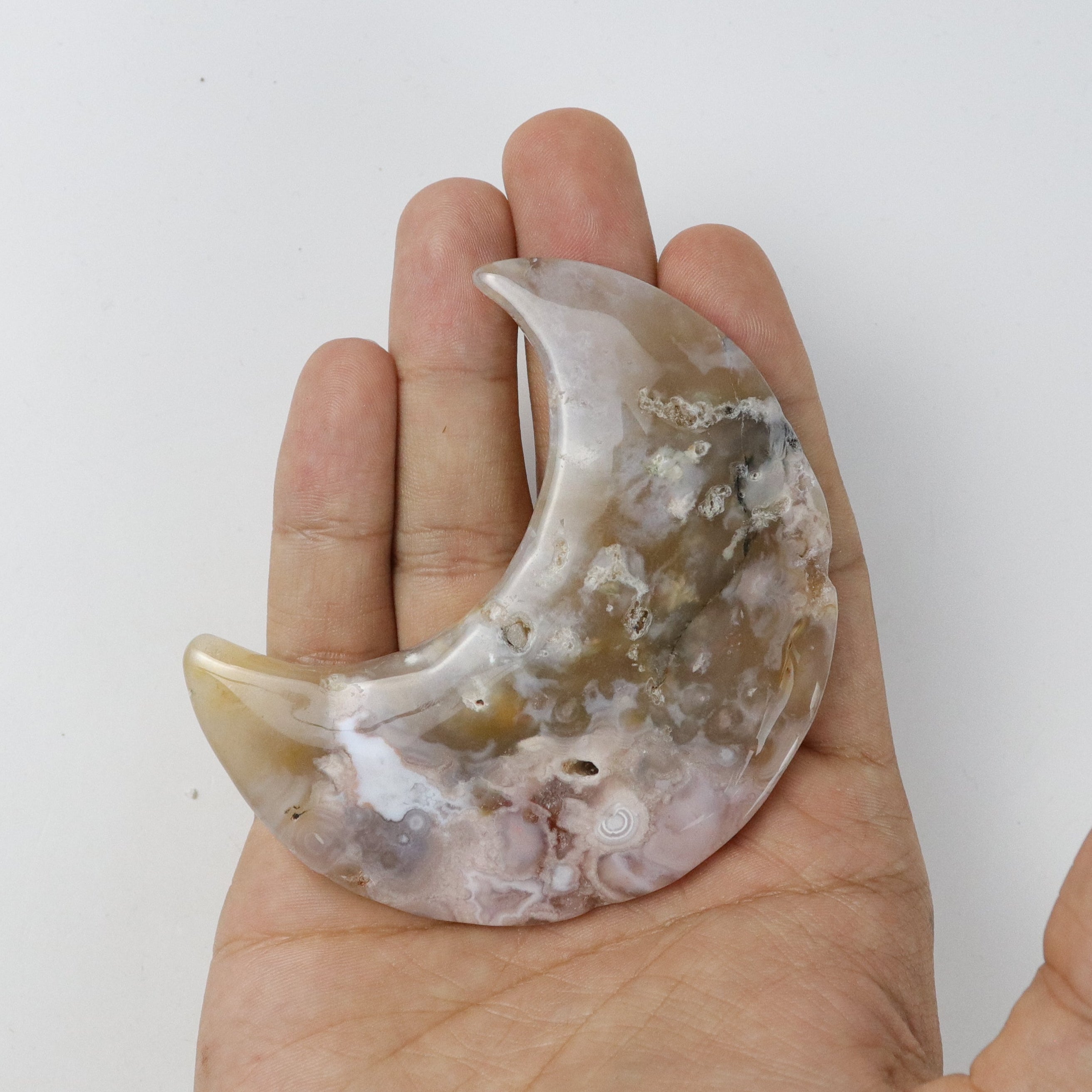 3 Inch Flower Agate Moon L14