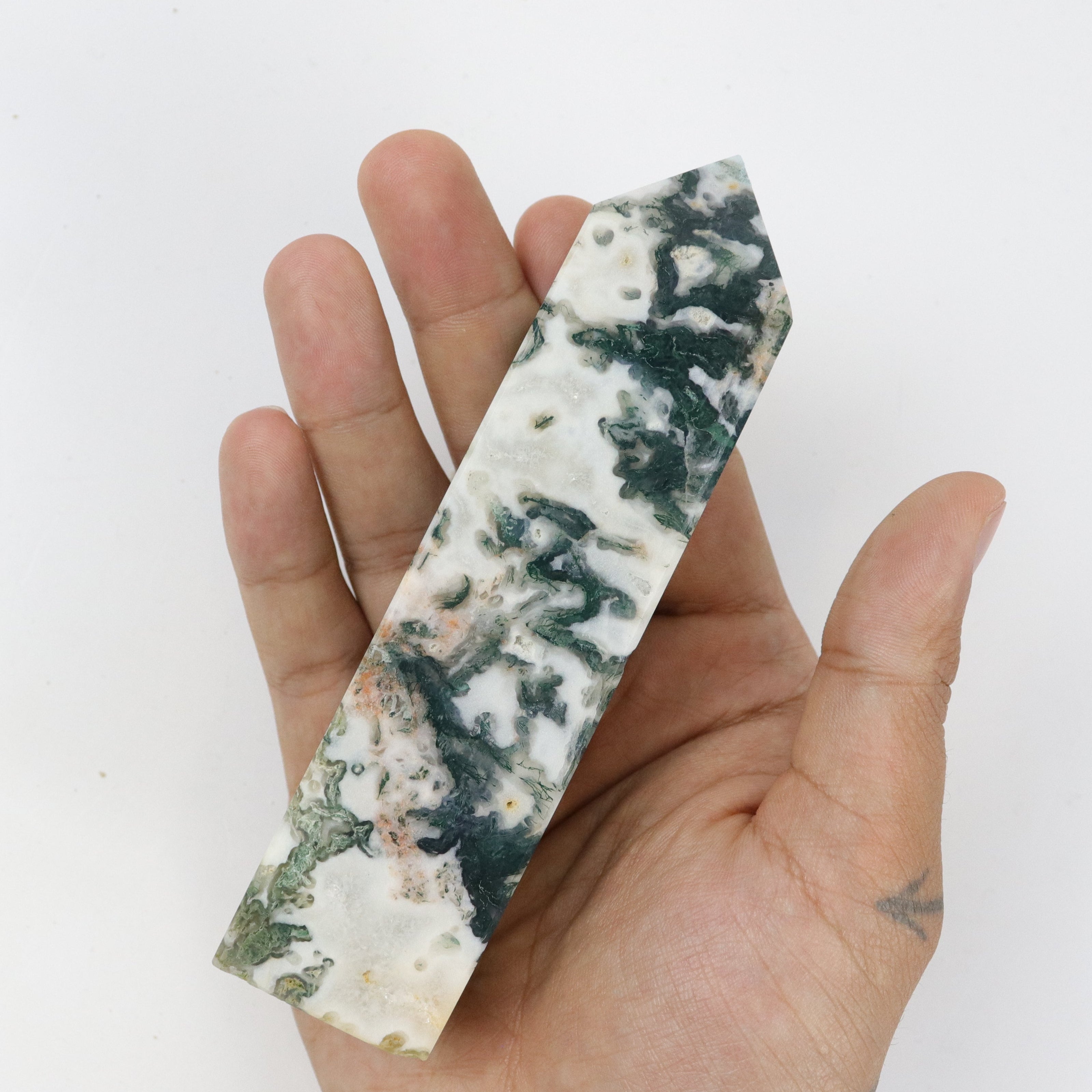 5.25 Inch Moss/Tree Agate Tower K20