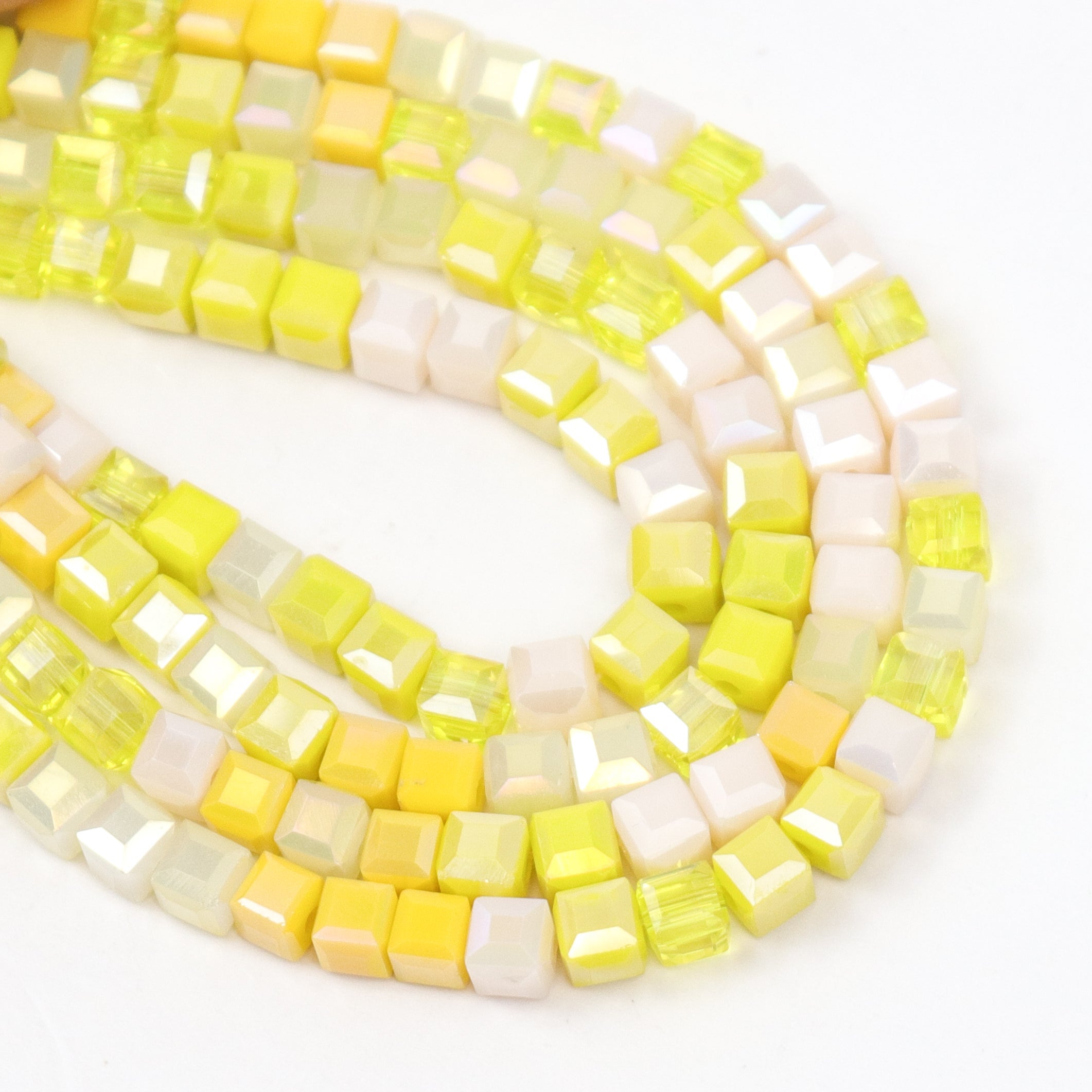 4mm Yellow Faceted Crystal Cube Bead Half Strand $3.50