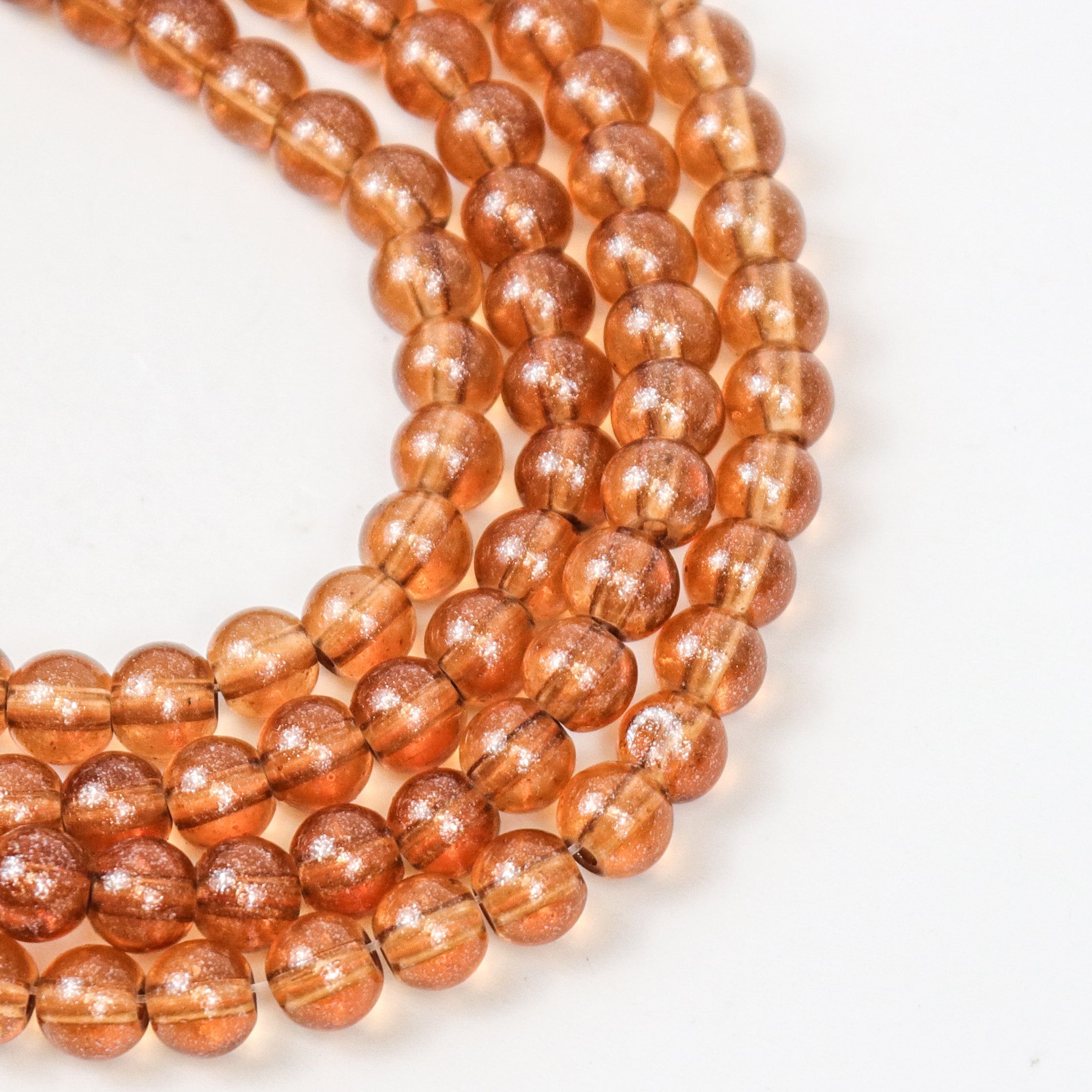 6mm Dark Orange Glass Bead Strand 31" Loop $3.75