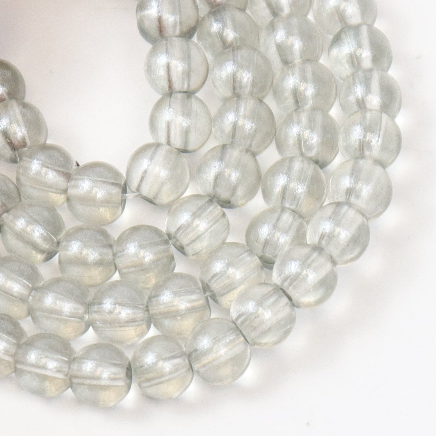 6mm Grey Glass Bead Strand 31" Loop $3.75
