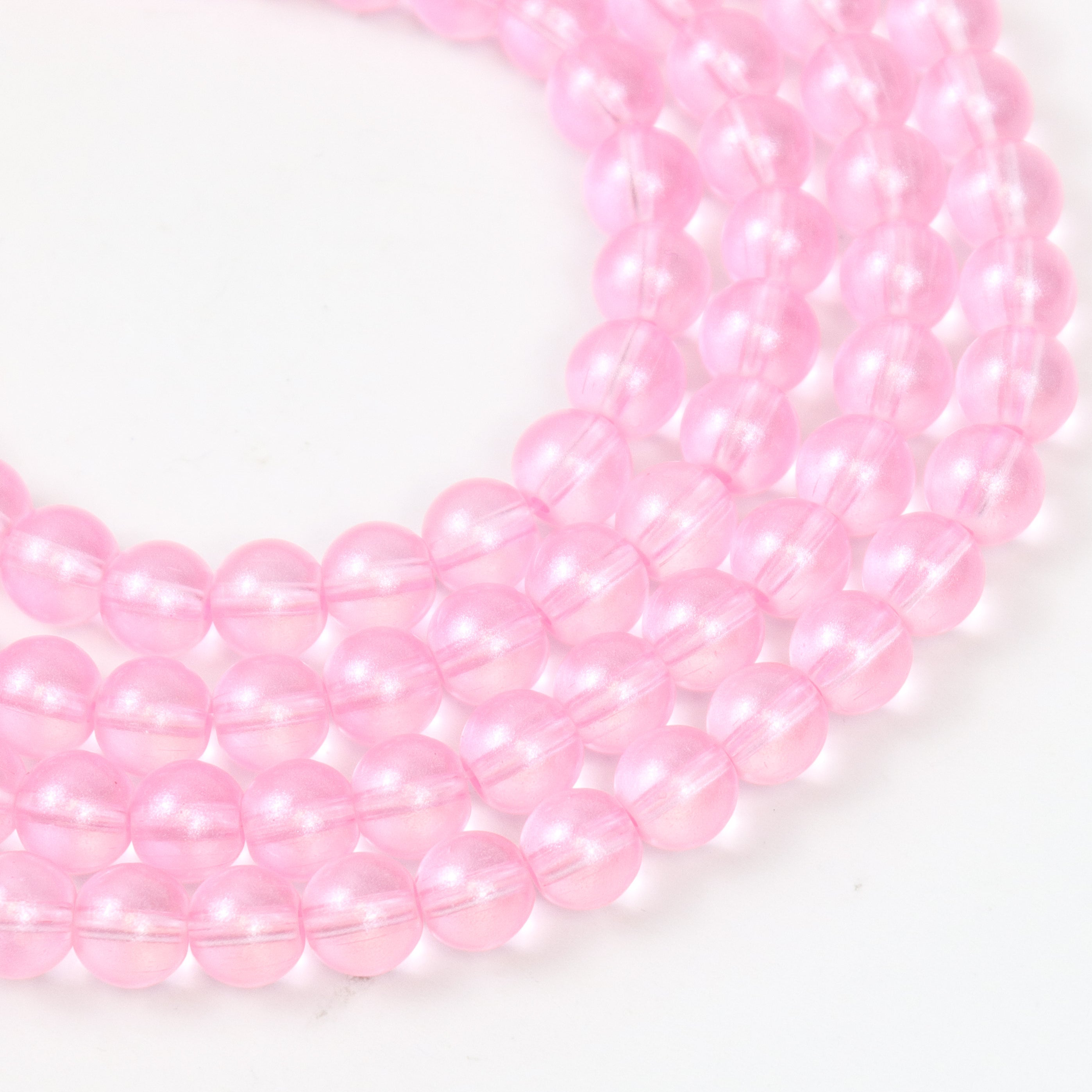 8mm Pink Glass Bead Strand 30" Loop $4.00