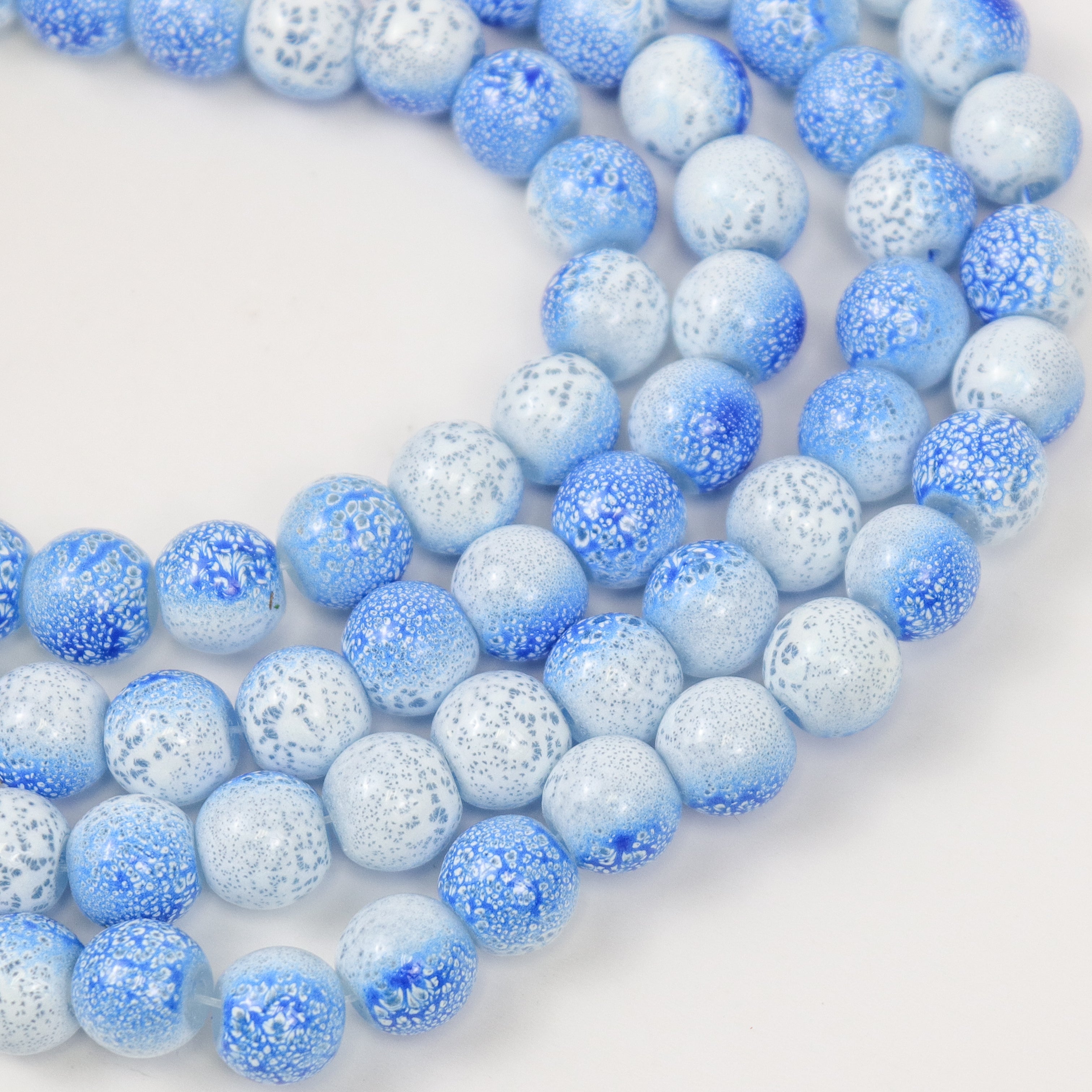 8mm Blue Speckled Painted Glass Bead Strand 27" Loop $4.00