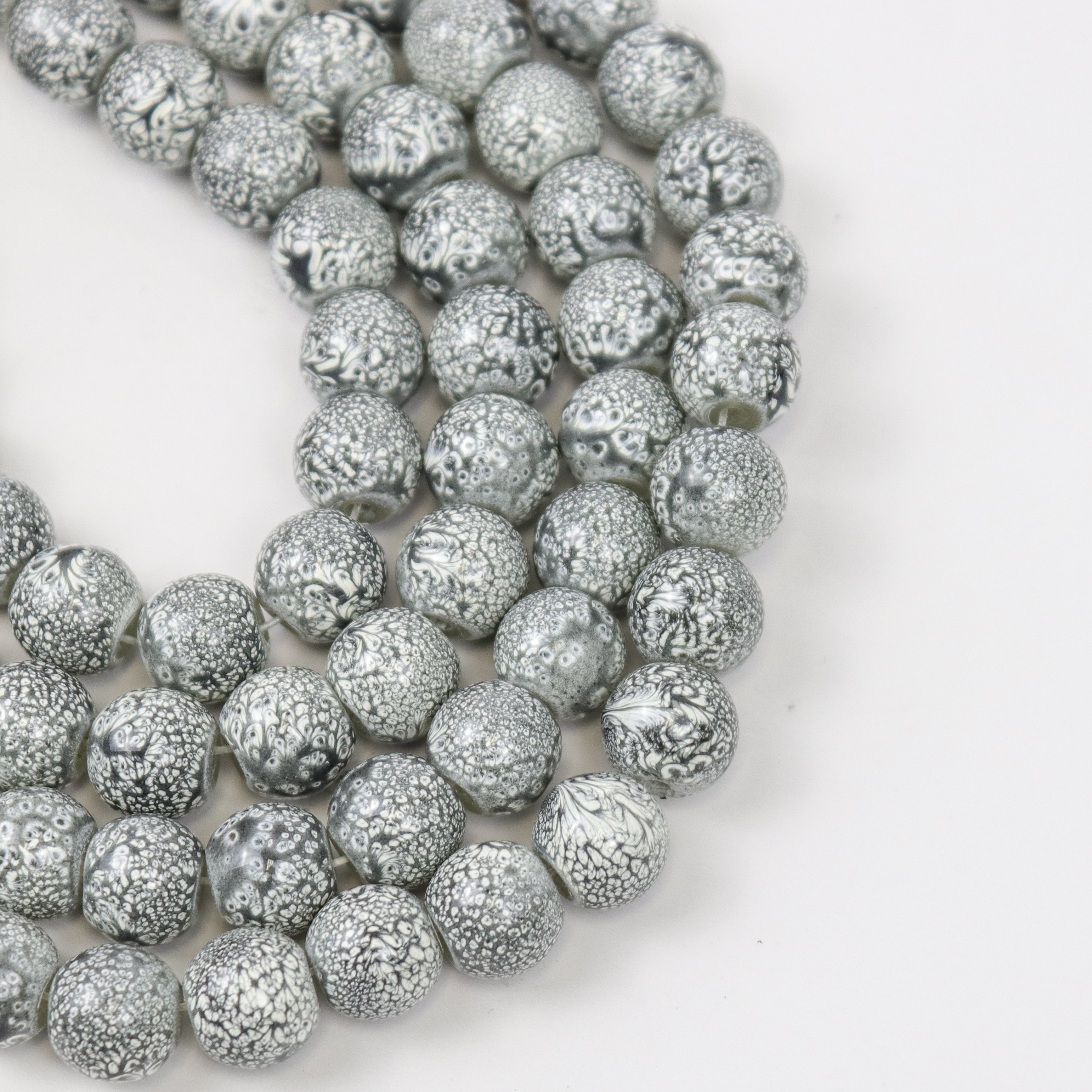 10mm Grey Speckled Painted Glass Bead Strand 30" Loop $5.00