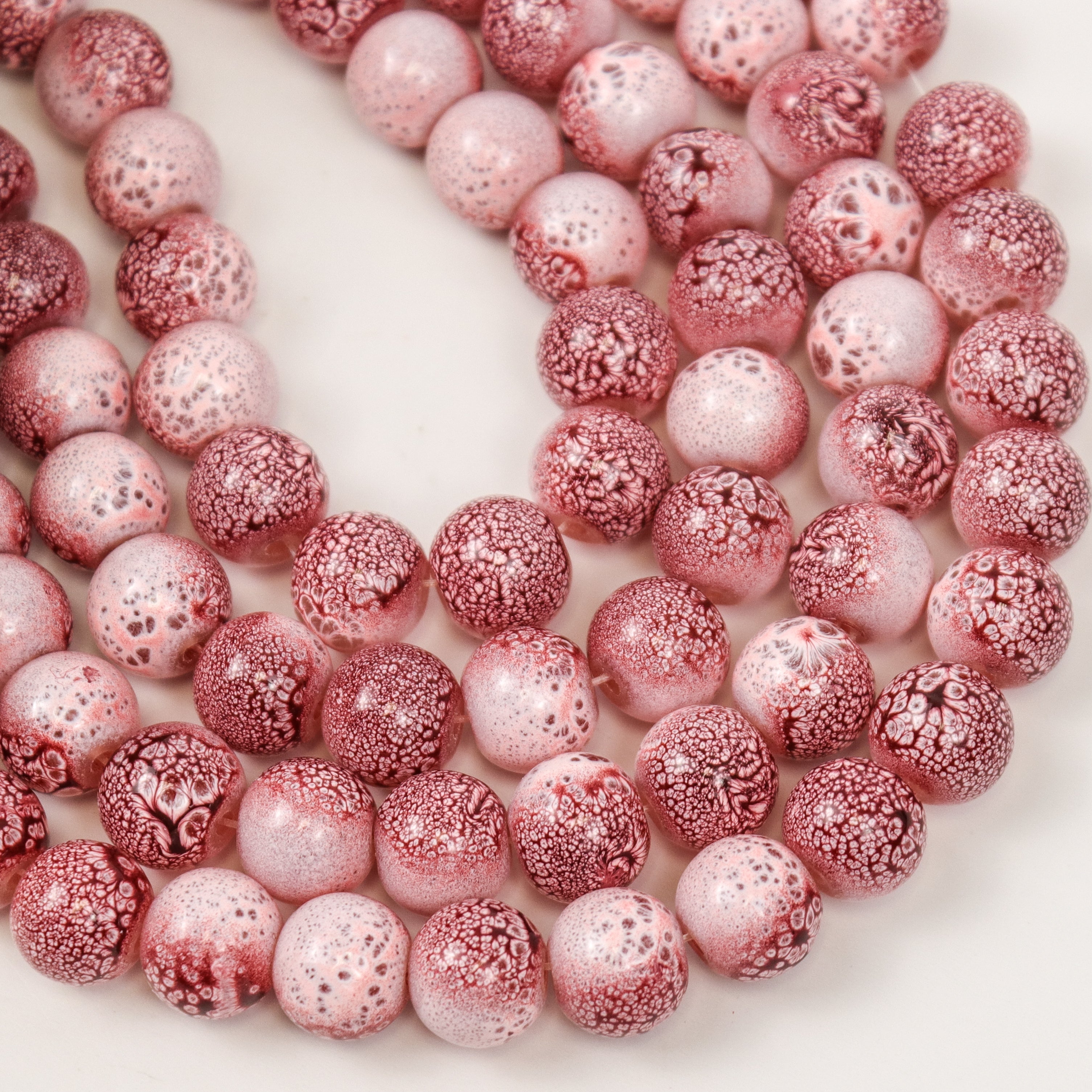 8mm Pink Speckled Painted Glass Bead Strand 27" Loop $4.00