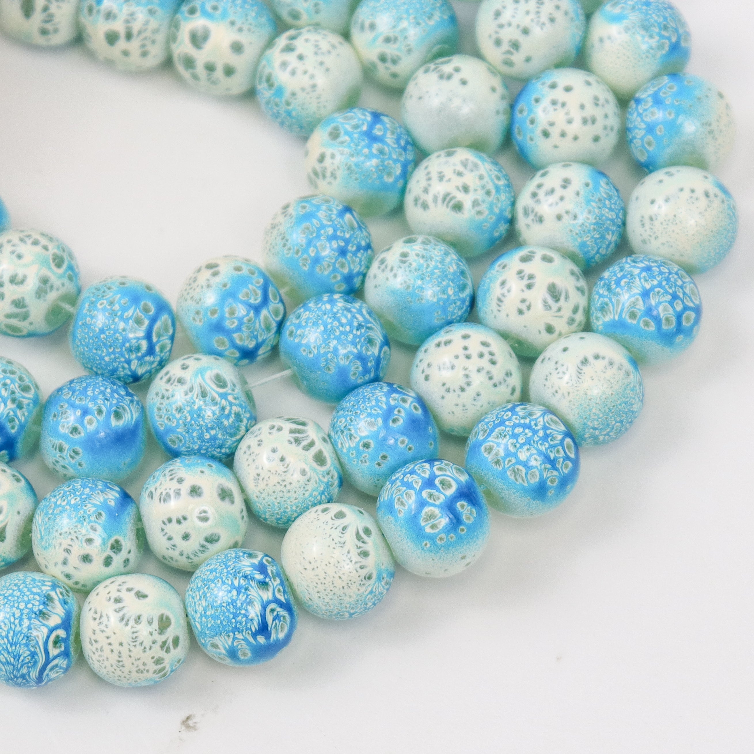 8mm Light Blue Speckled Painted Glass Bead Strand 27" Loop $4.00