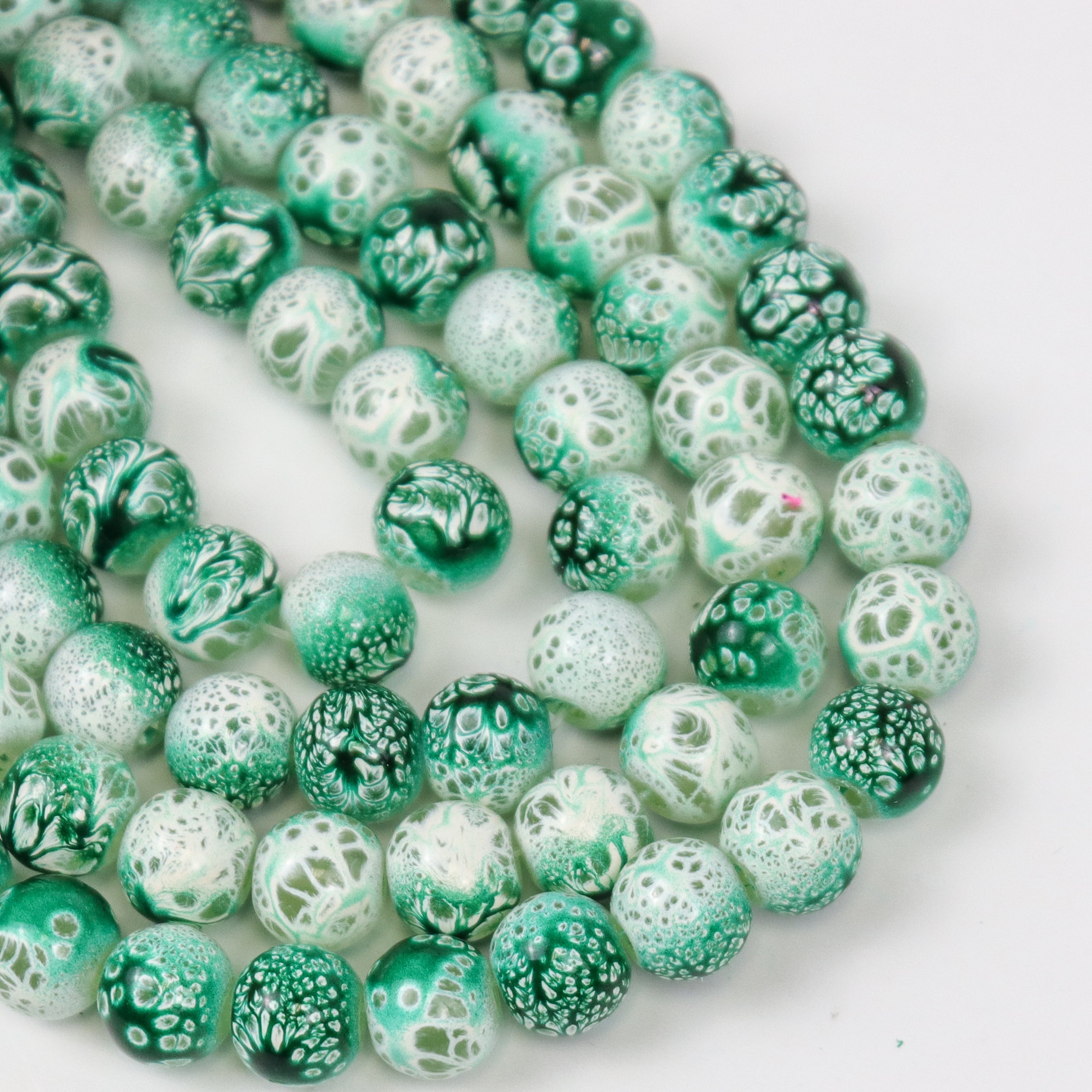 8mm Green Speckled Painted Glass Bead Strand 27" Loop $4.00
