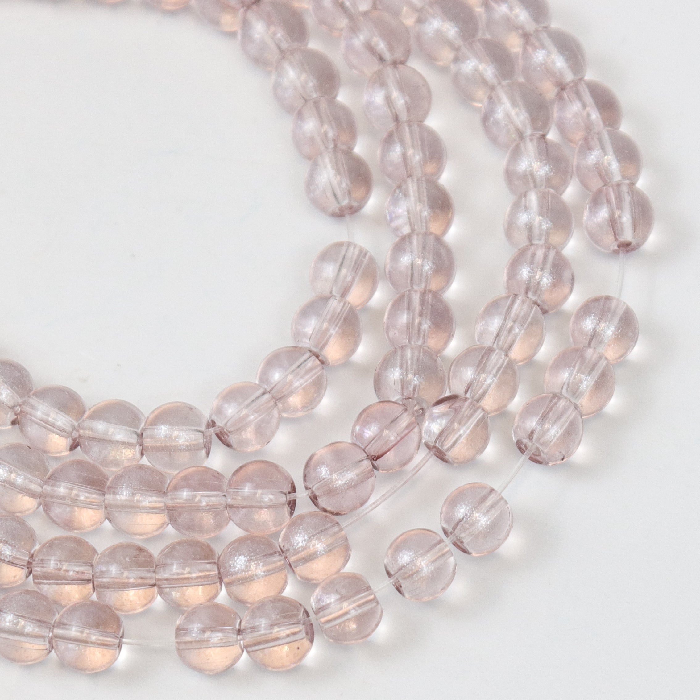 6mm Dark Pink Glitter Powder Glass Bead Strand 30" Loop $3.75