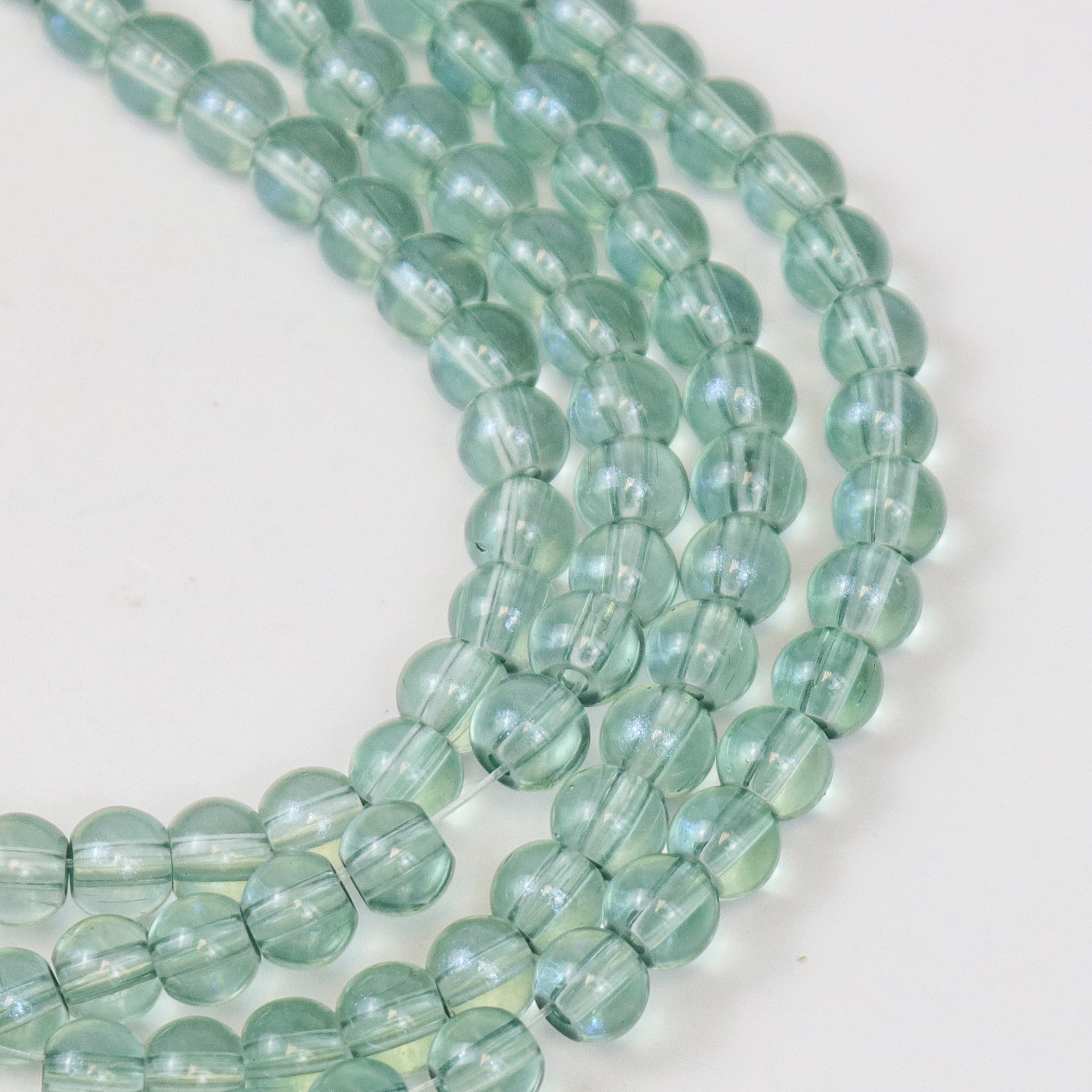 6mm Dark Green Glitter Powder Glass Bead Strand 30" Loop $3.75