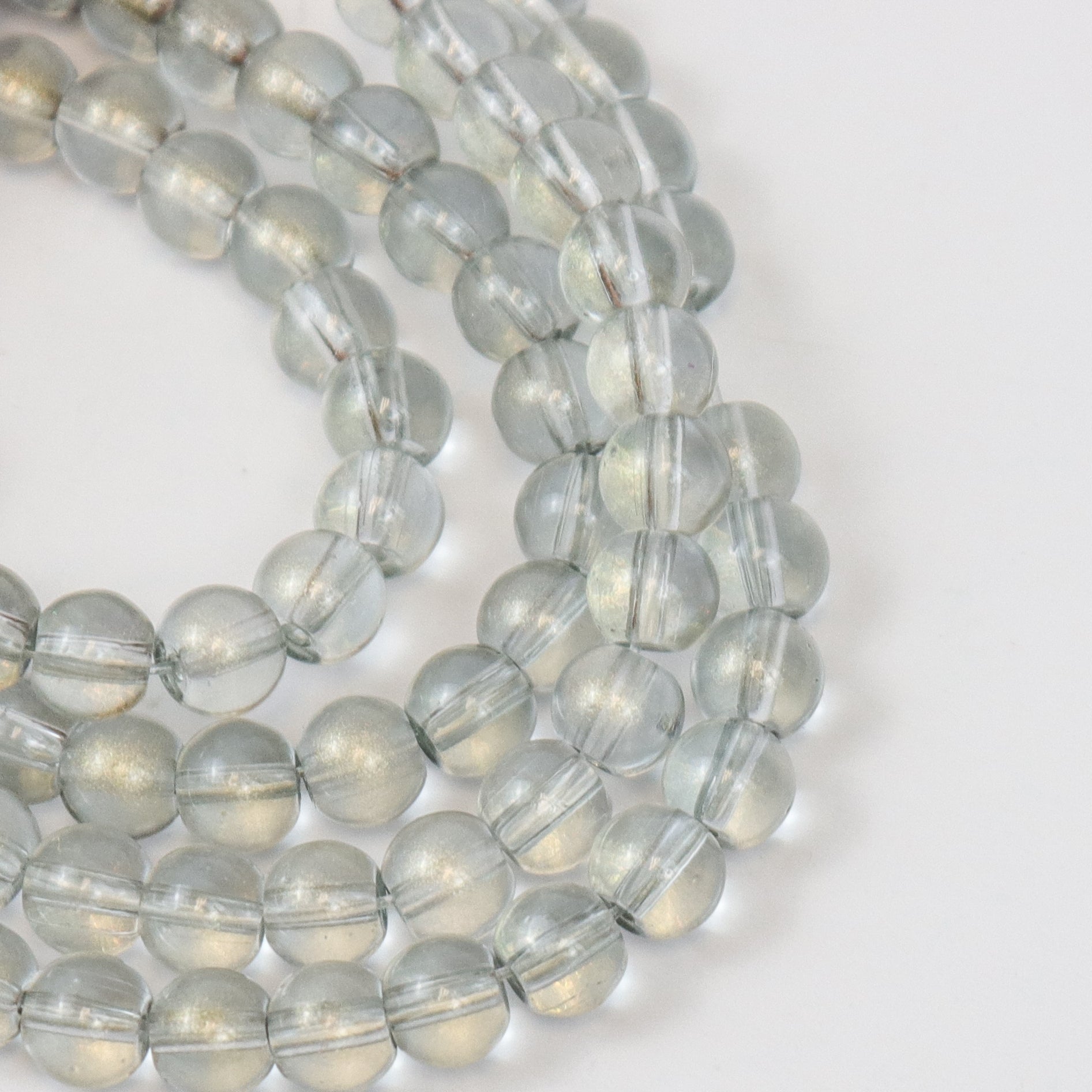 6mm Grey Glitter Powder Glass Bead Strand 30" Loop $3.75