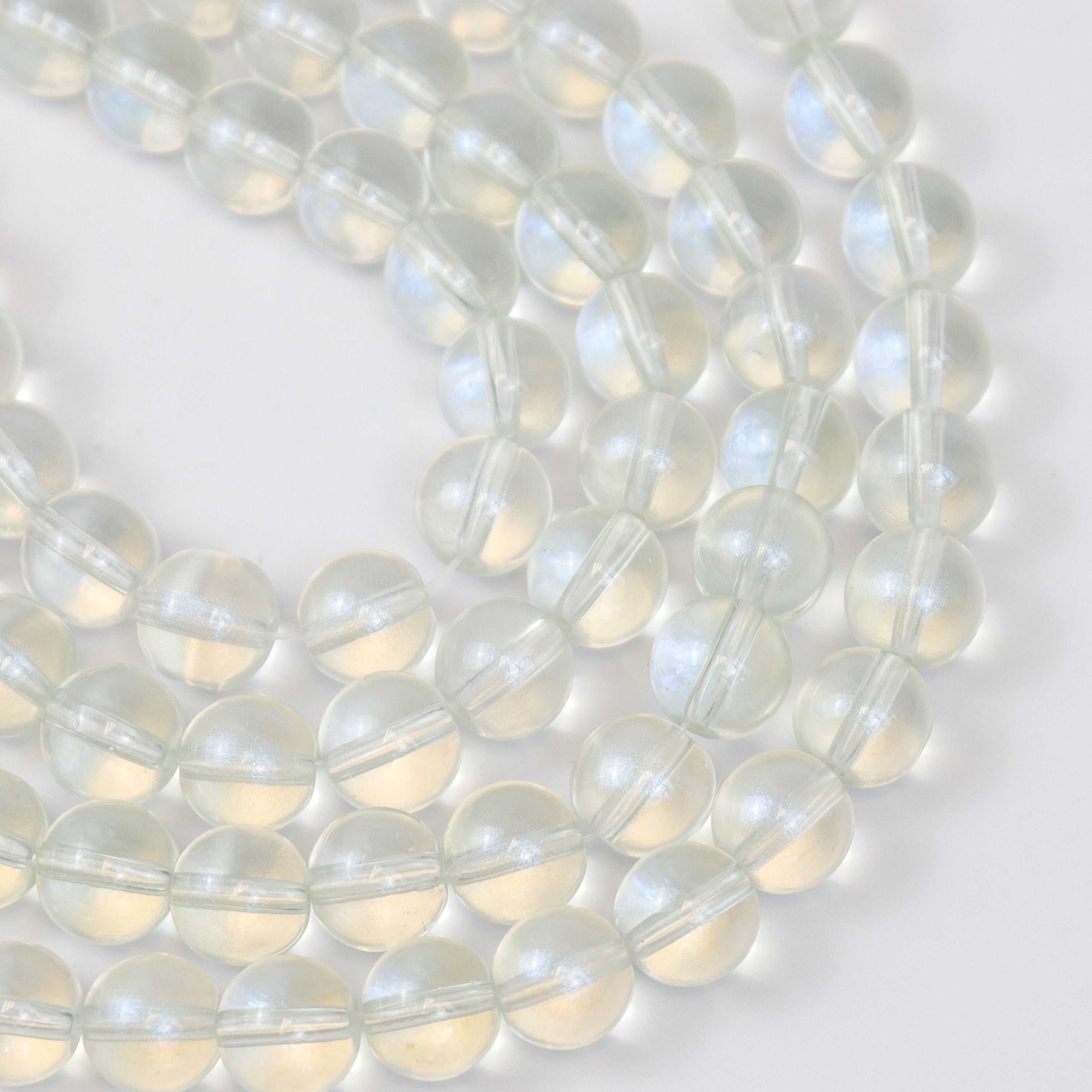 10mm Clear/Blue Glitter Powder Glass Bead Strand 32" Loop $5.00