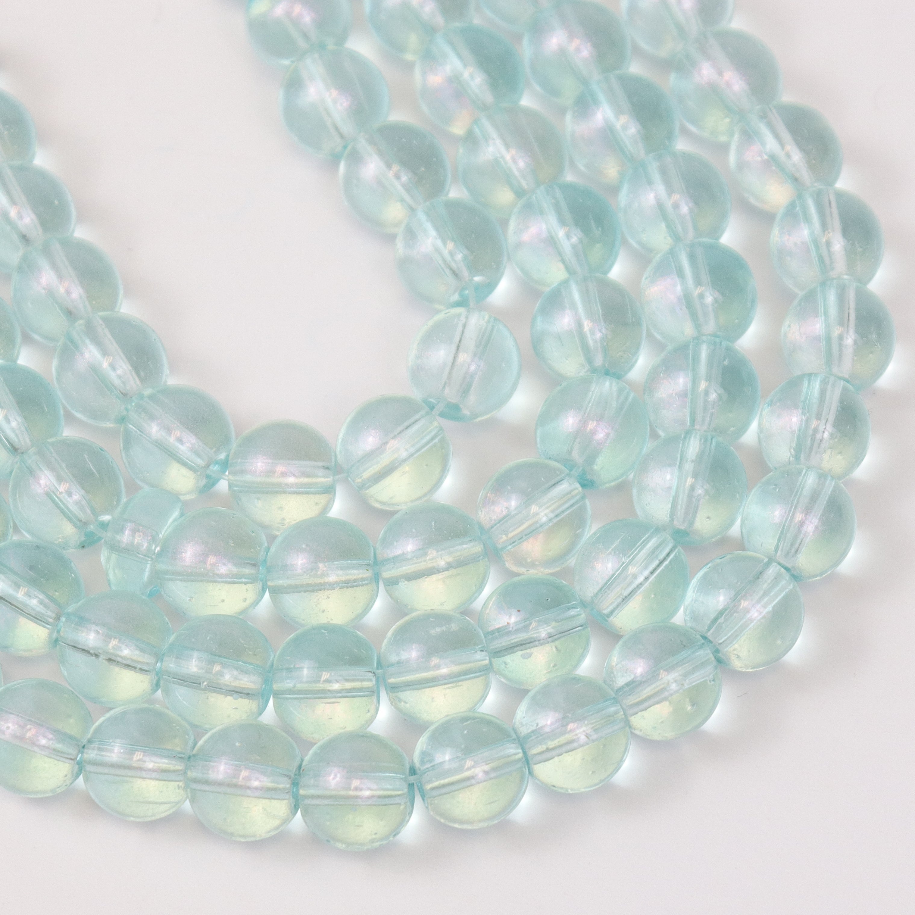 10mm Turquoise Blue Glitter Powder Glass Bead Strand 32" Loop $5.00