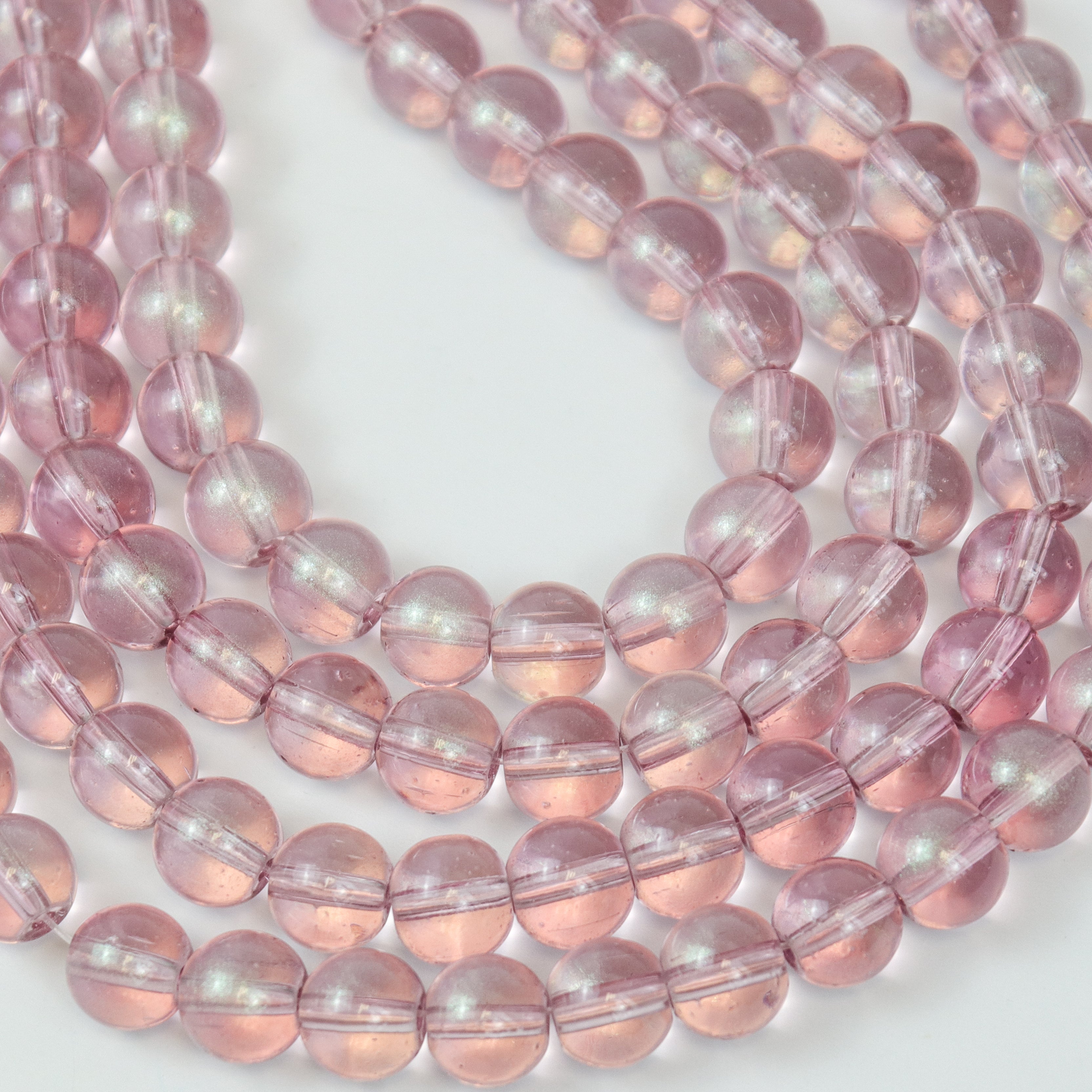 10mm Dark Pink Glitter Powder Glass Bead Strand 32" Loop $5.00