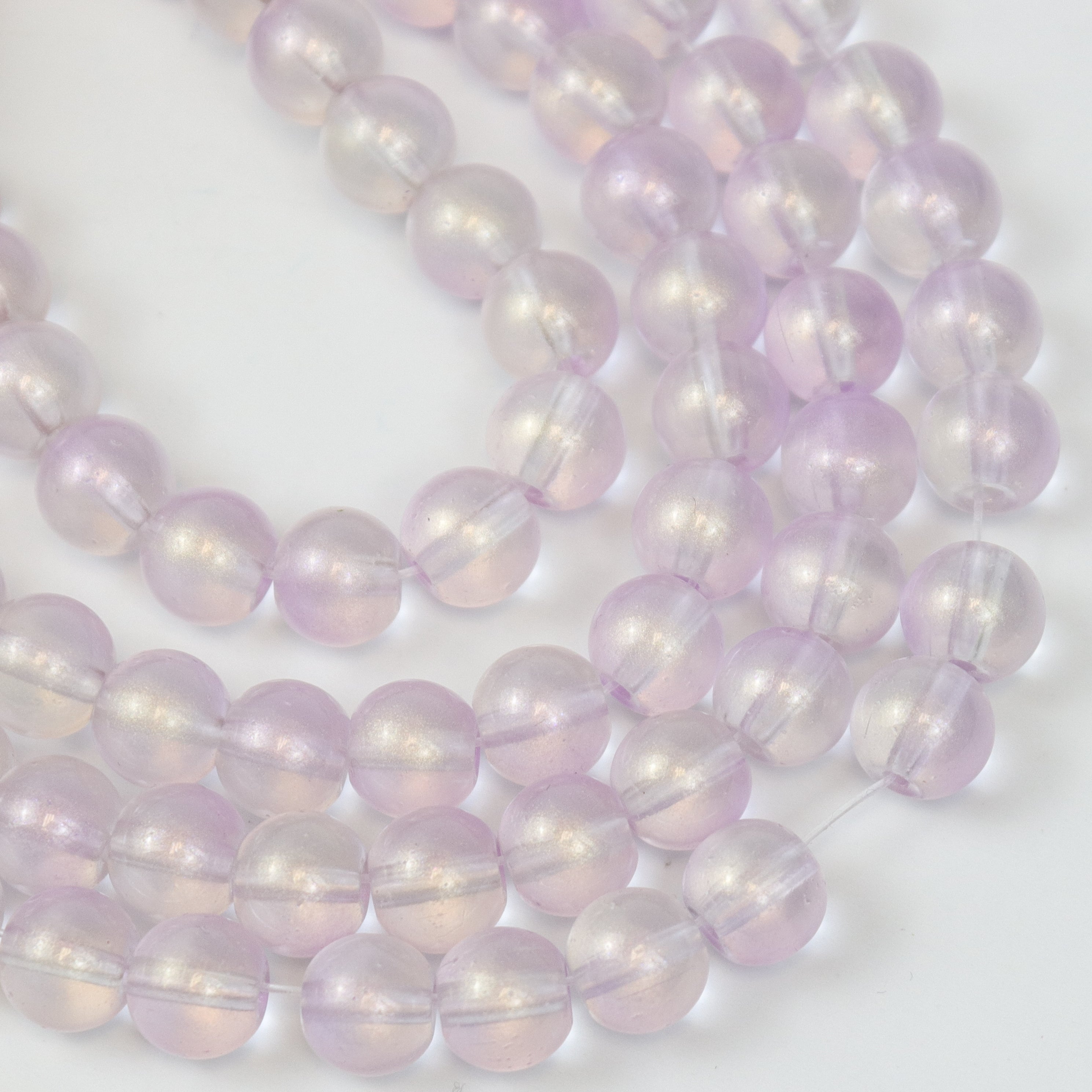 10mm Light Purple Glitter Powder Glass Bead Strand 32" Loop $5.00