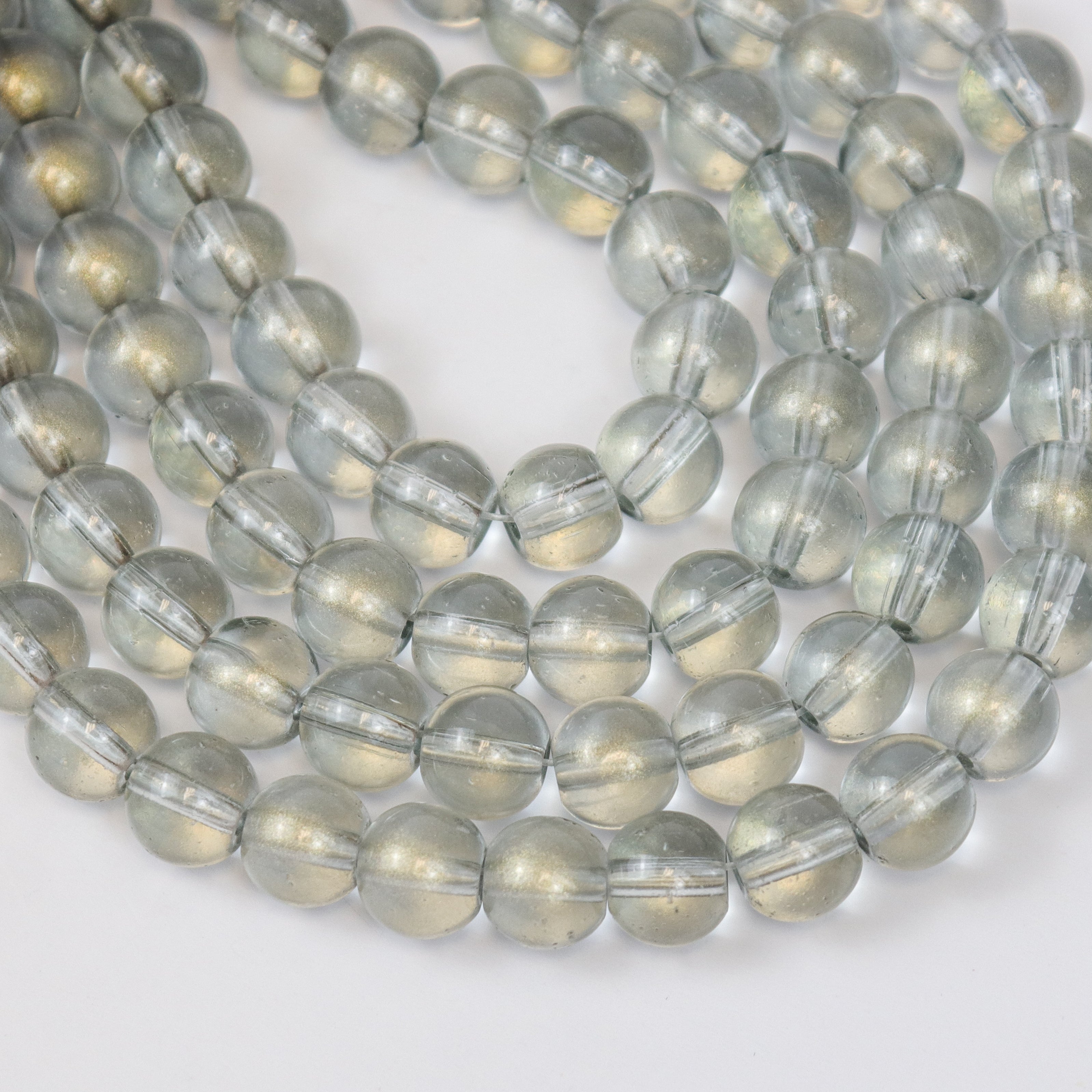 10mm Grey/Yellow Glitter Powder Glass Bead Strand 32" Loop $5.00