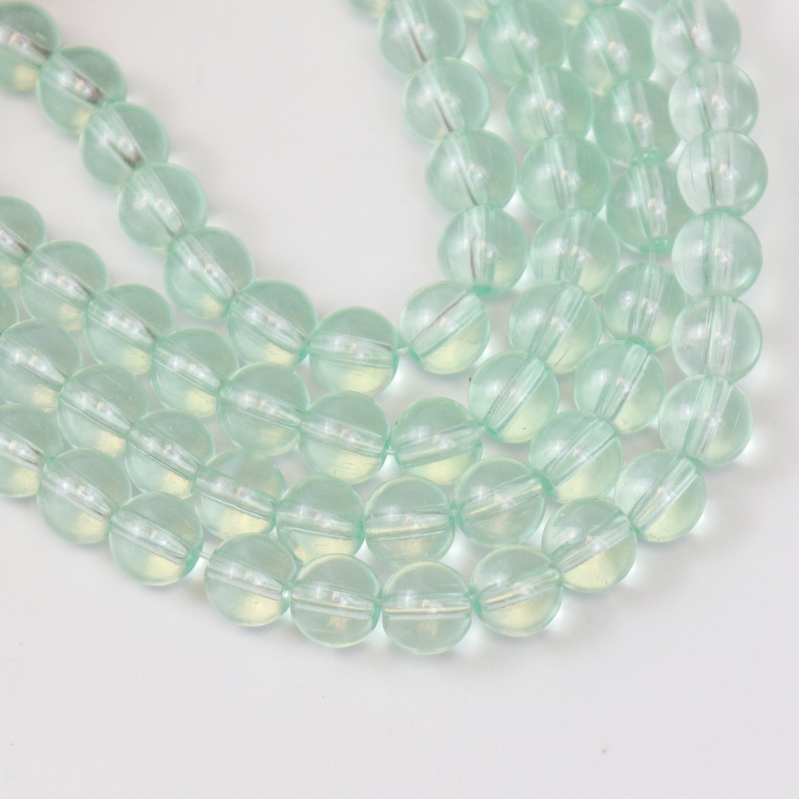 8mm Light Green Glitter Powder Glass Bead Strand 31" Loop $4.00