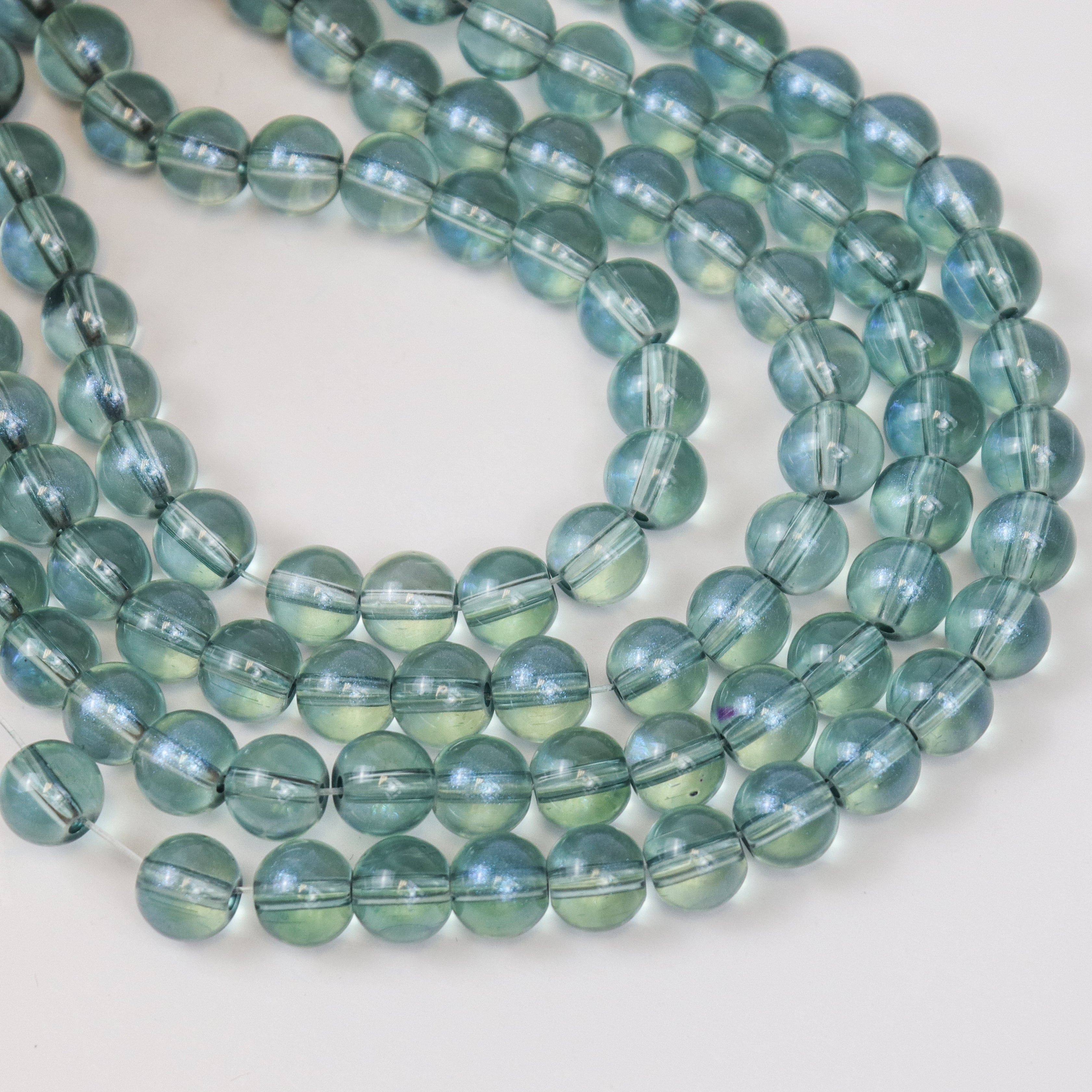 8mm Dark Blue Glitter Powder Glass Bead Strand 31" Loop $4.00