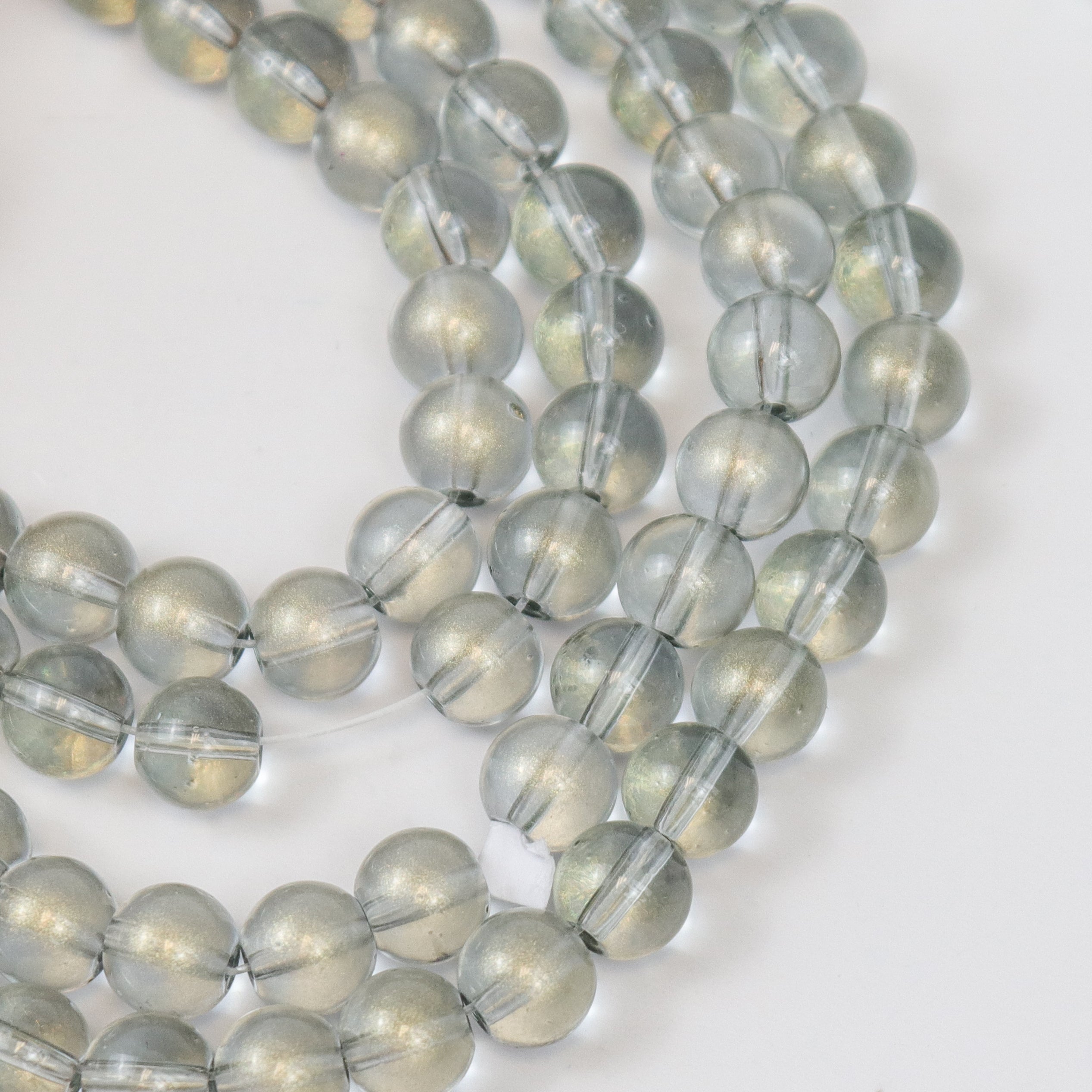 8mm Grey/Yellow Glitter Powder Glass Bead Strand 31" Loop $4.00