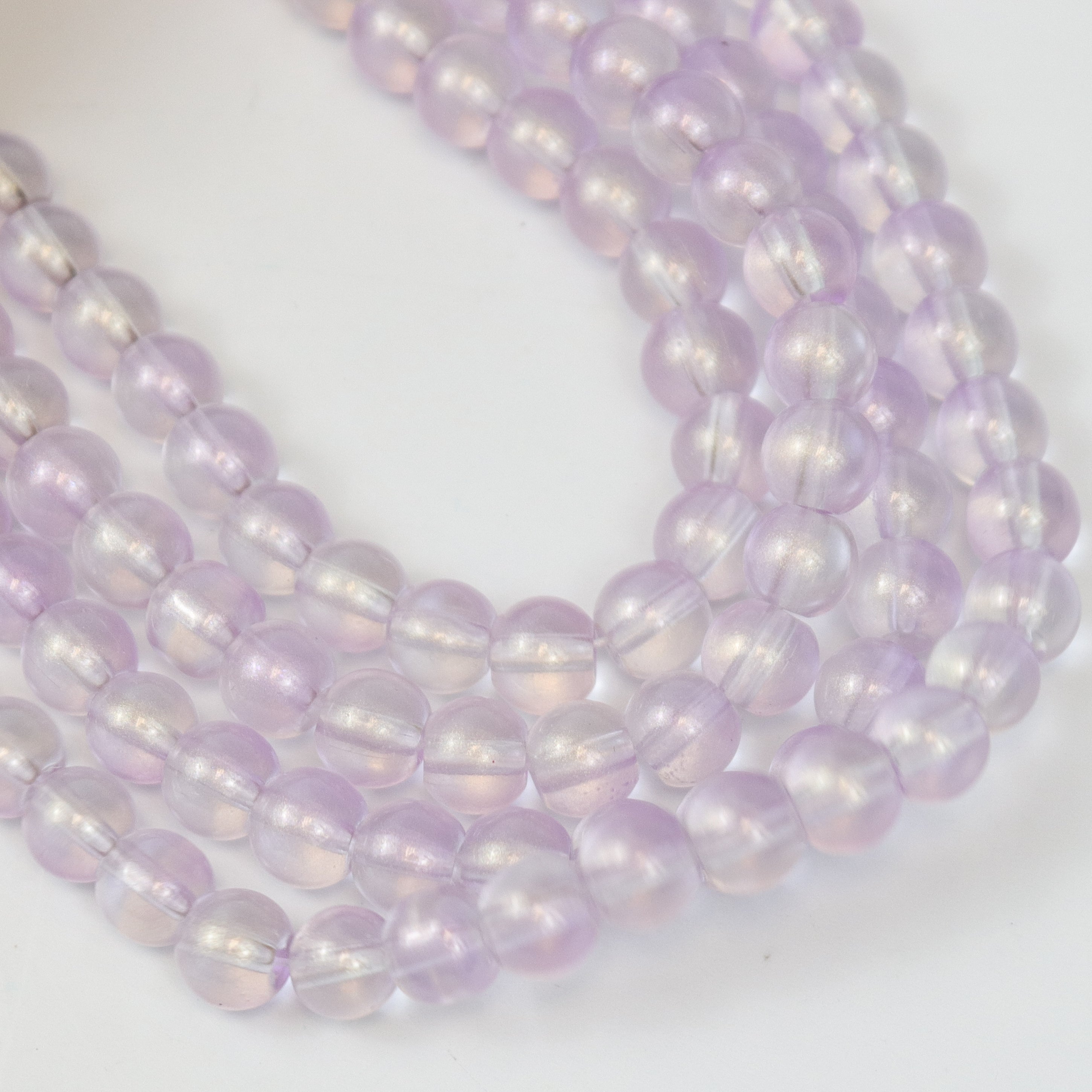 8mm Light Purple Glitter Powder Glass Bead Strand 31" Loop $4.00