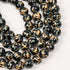 8mm Gold Mosaic Painted Black/Gold Glass Bead Strand
